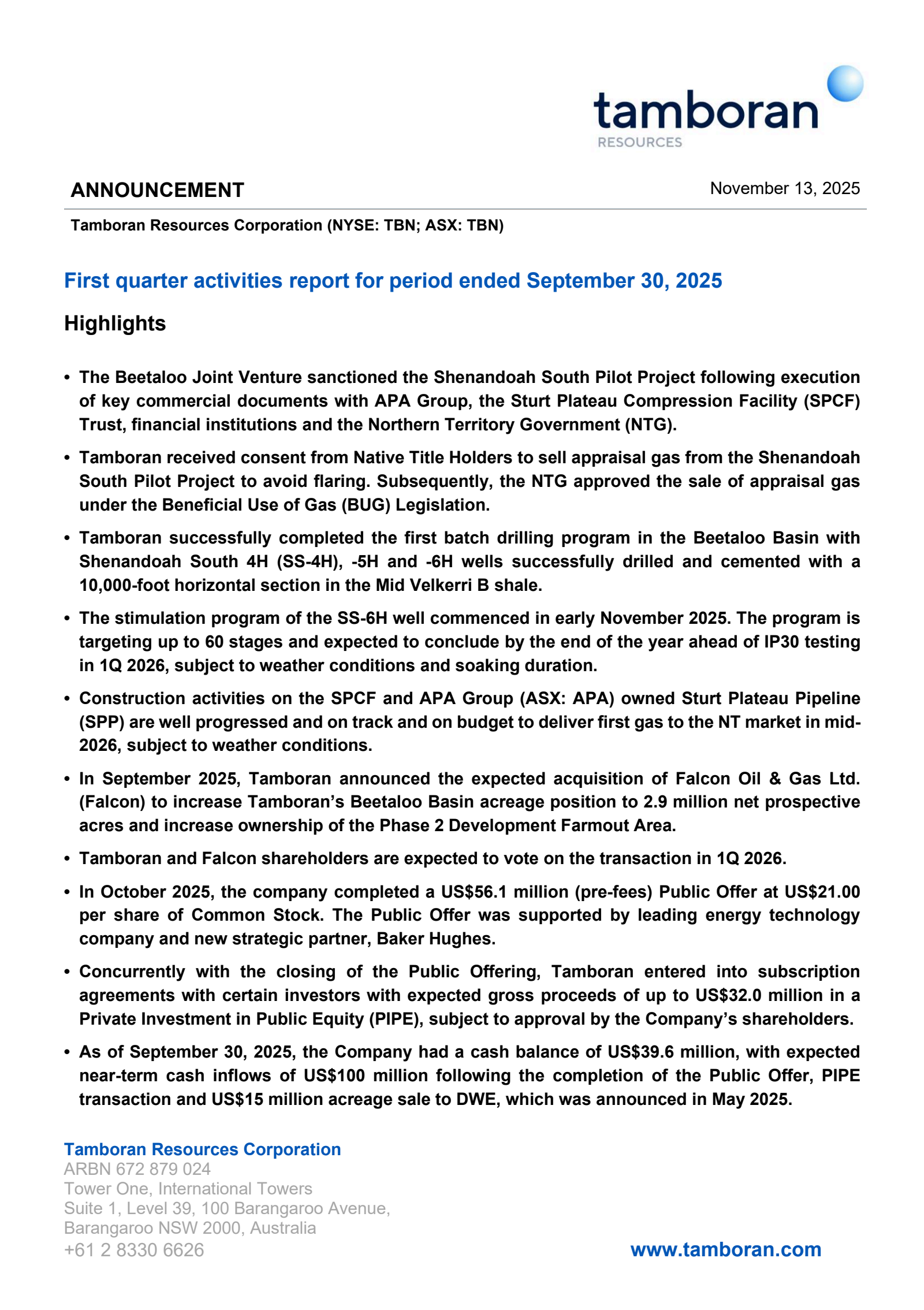Tamboran Resources' Q1 2026 Earnings Release