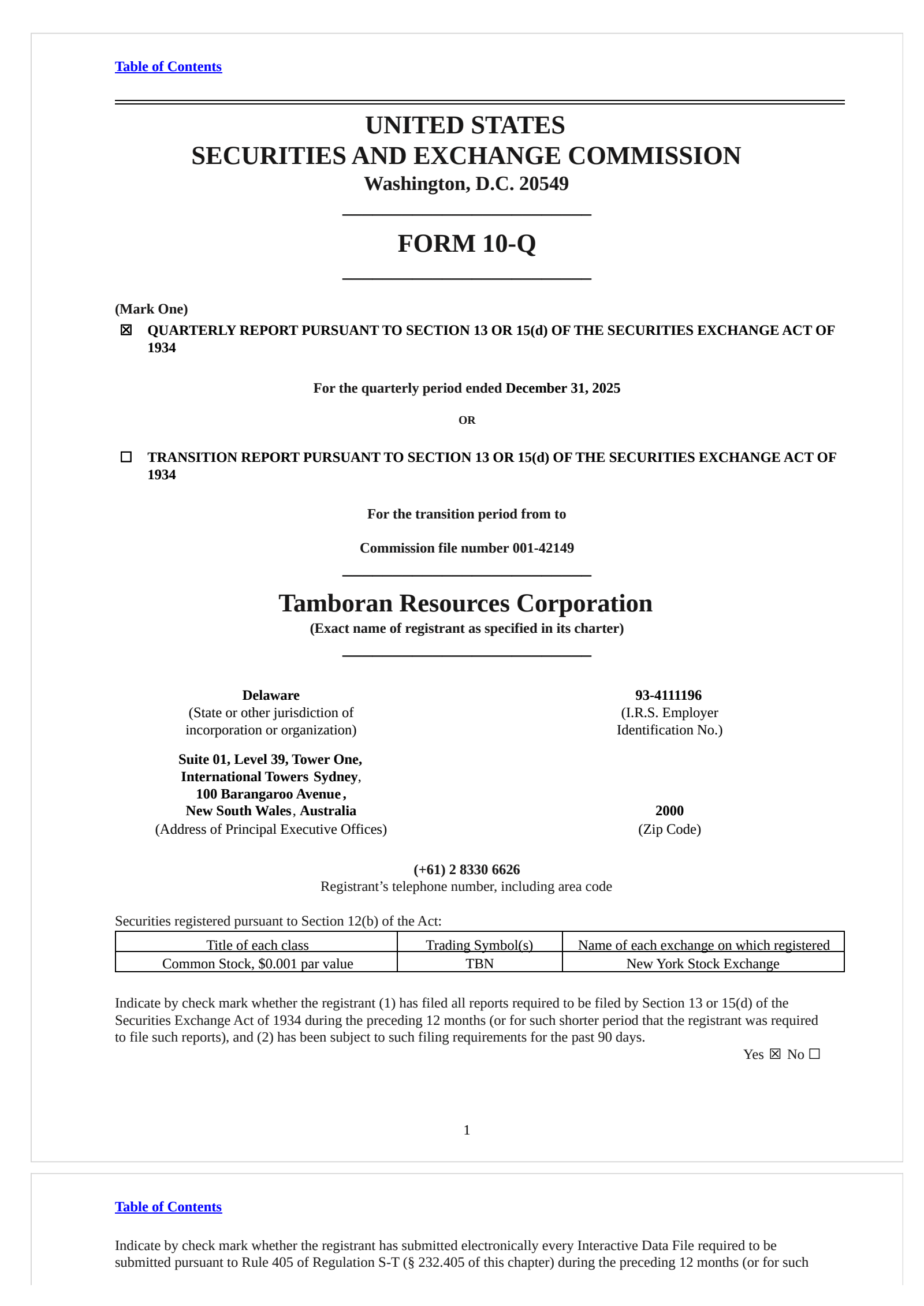 Tamboran Resources' Q2 2026 Quarterly report