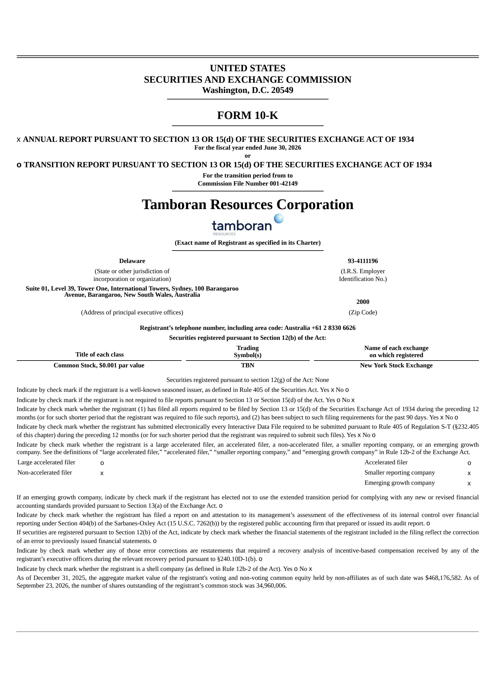 Tamboran Resources' Q4 2026 Annual report