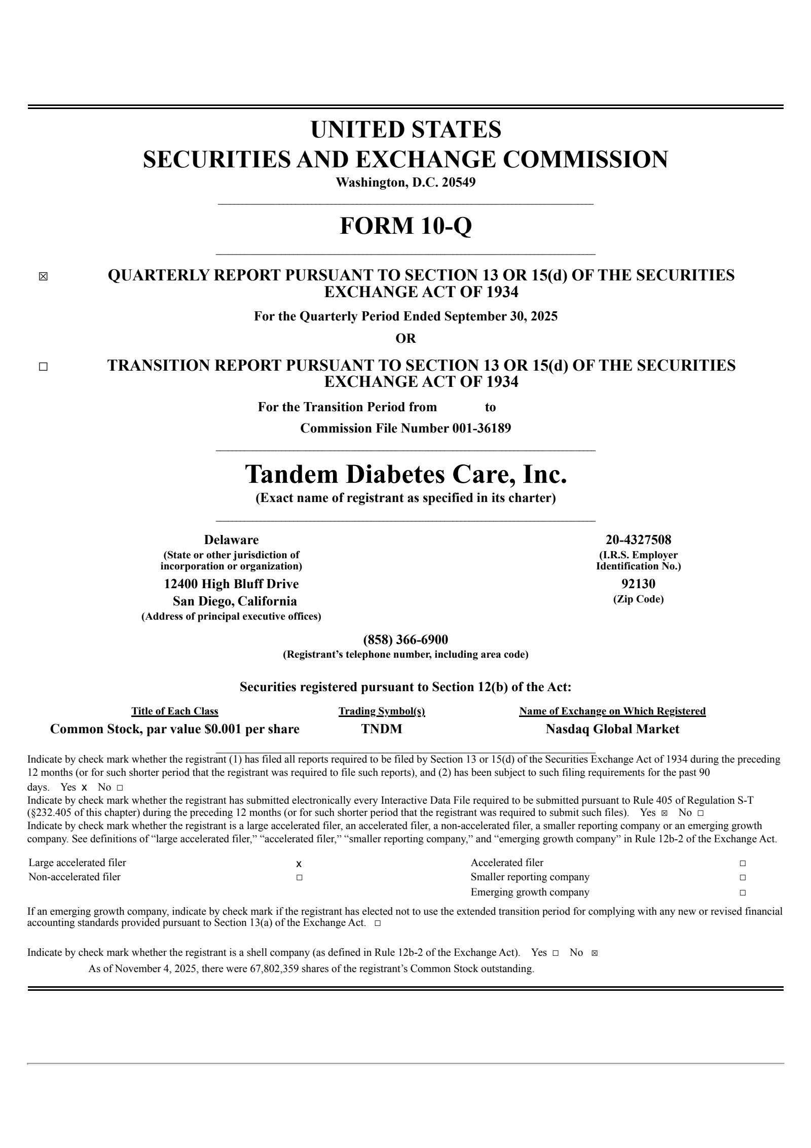 Tandem Diabetes Care's Q3 2025 Quarterly Report
