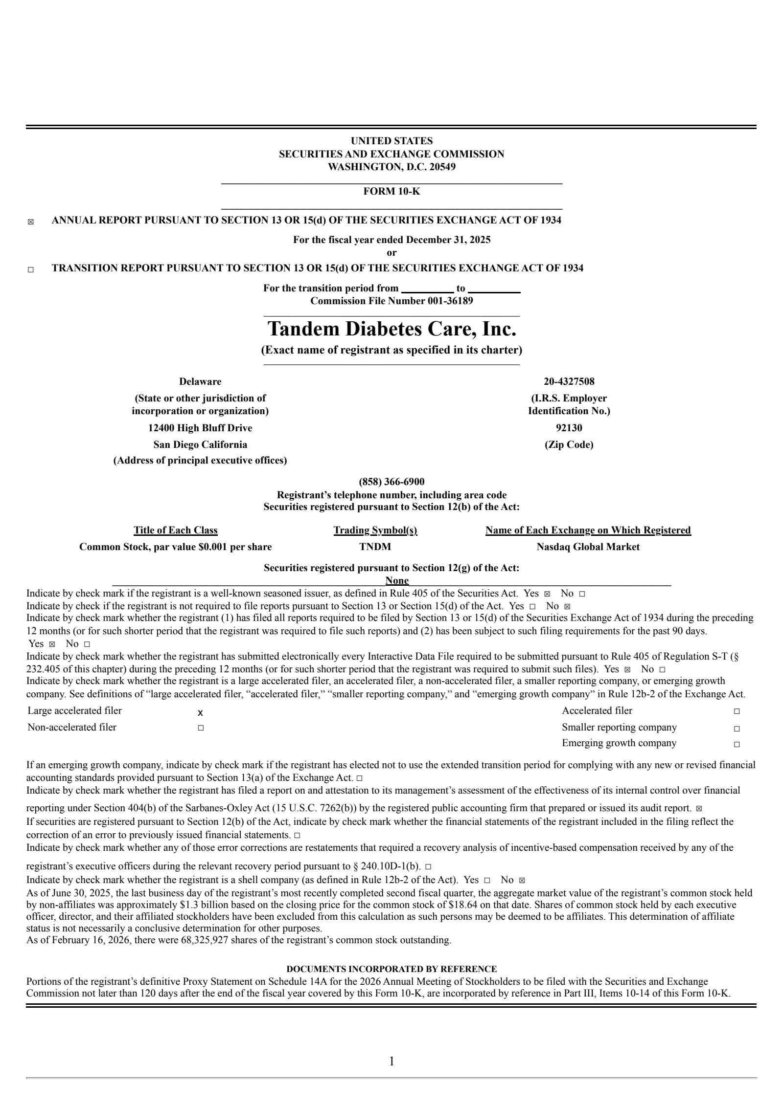 Tandem Diabetes Care's Q4 2025 Annual report
