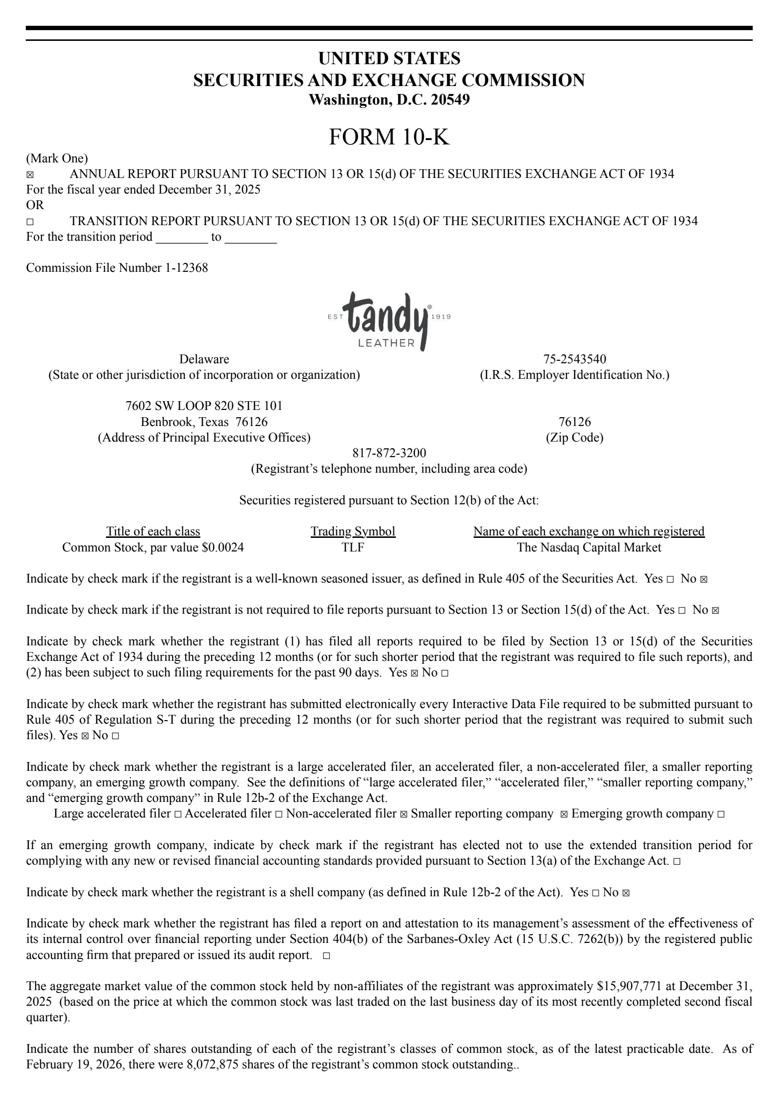 Tandy Leather Factory's Q4 2025 Annual report