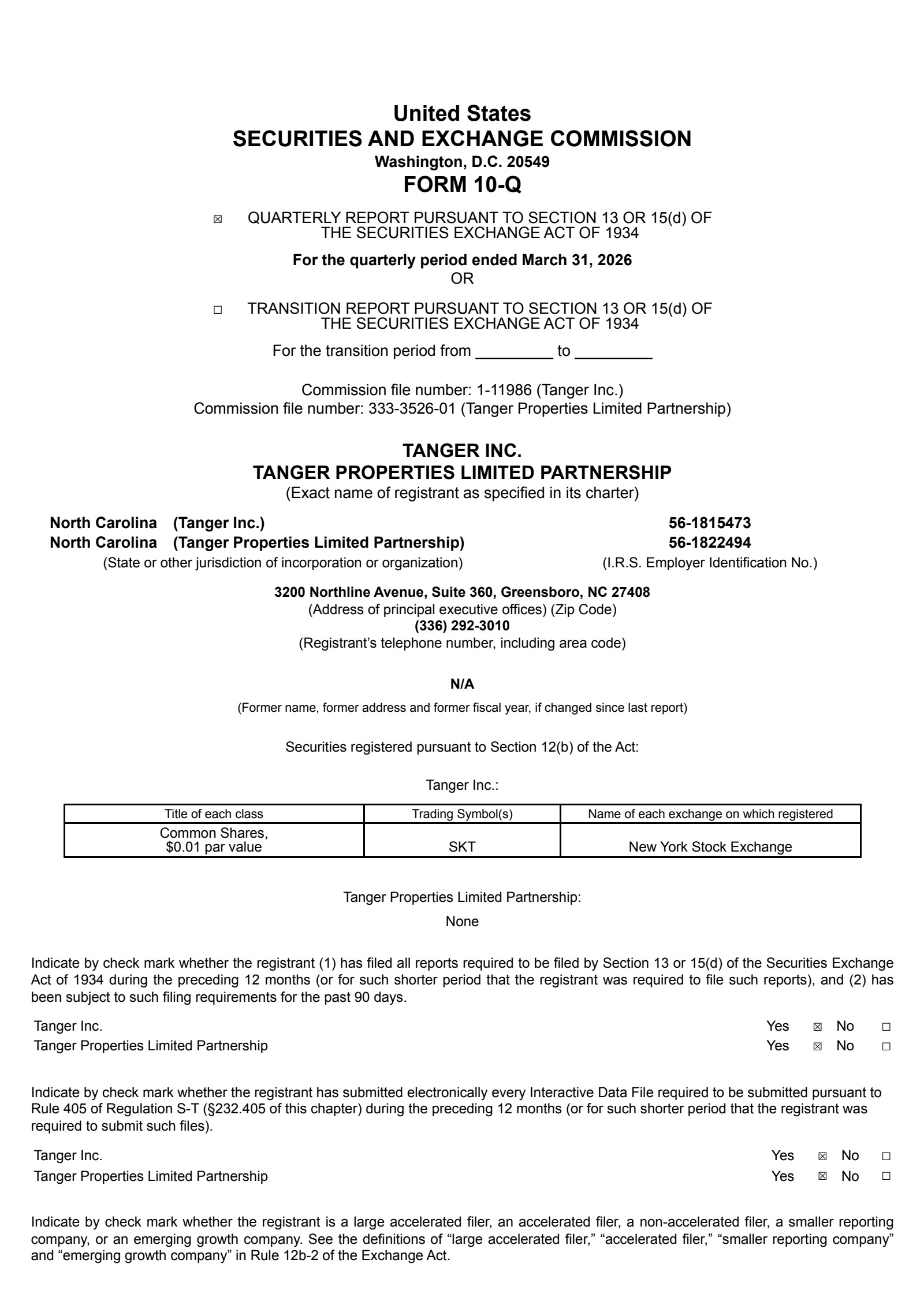 Tanger's Q1 2026 Quarterly report