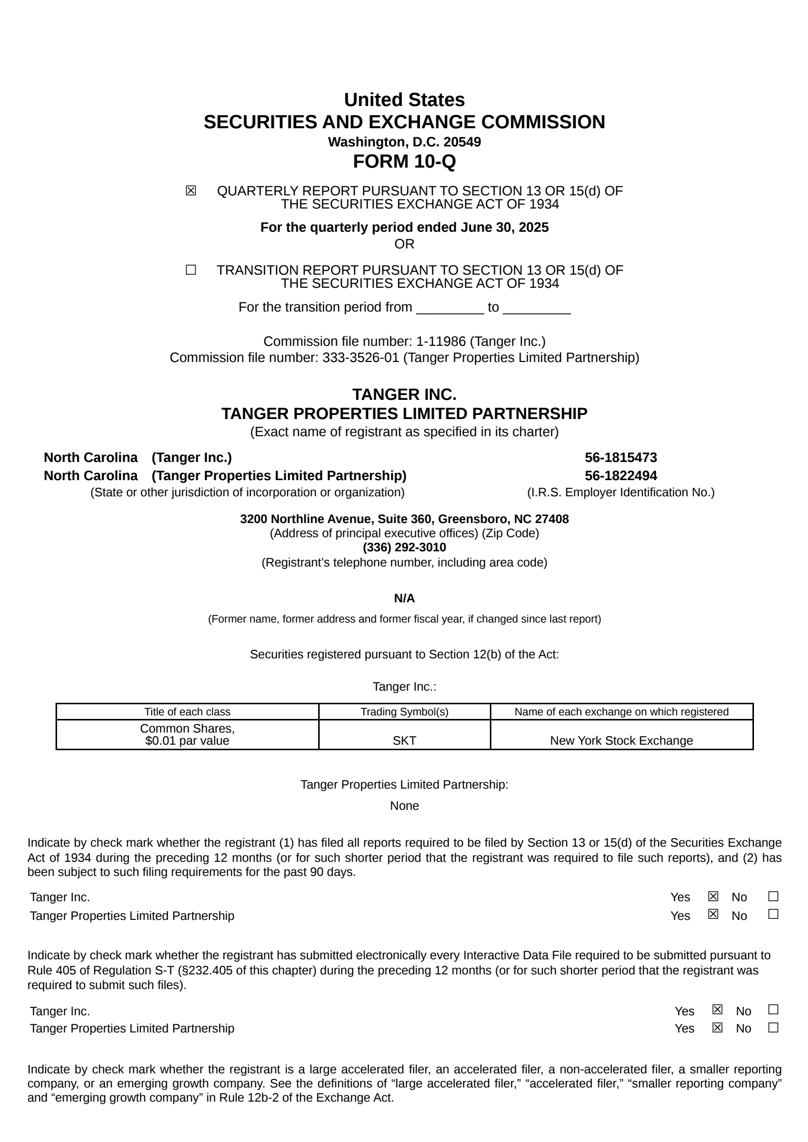 Tanger's Q2 2025 Quarterly report