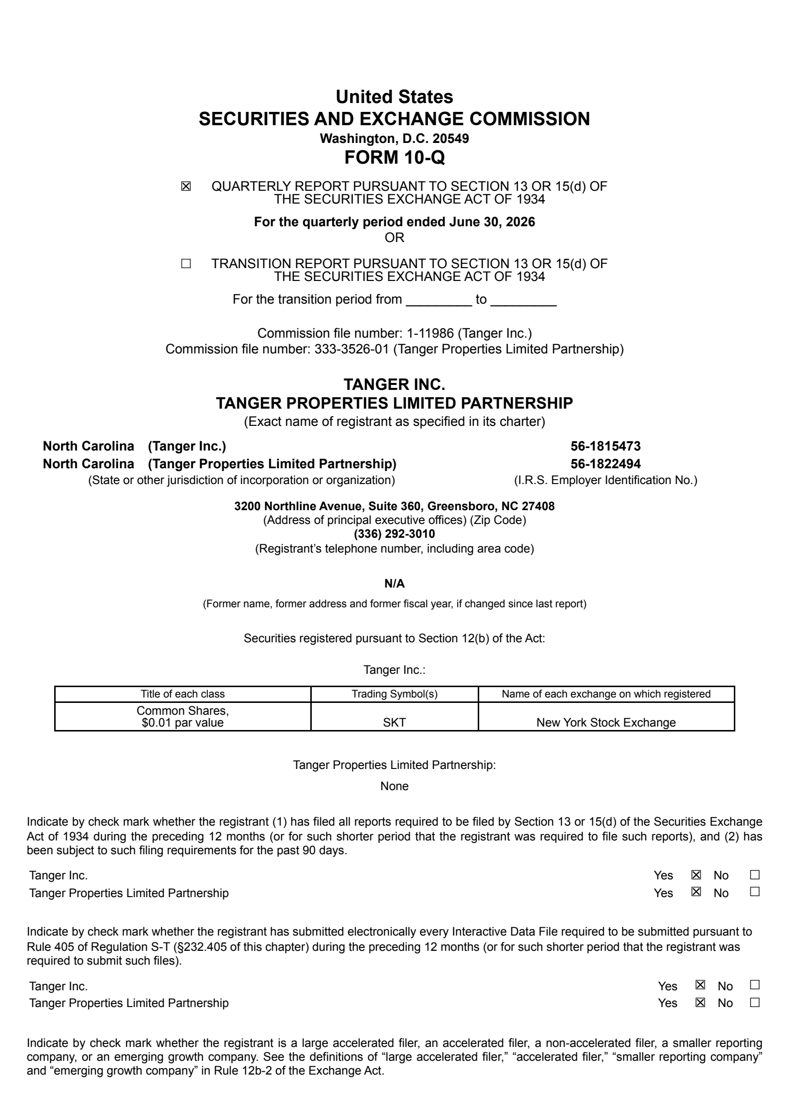 Tanger's Q2 2026 Quarterly report
