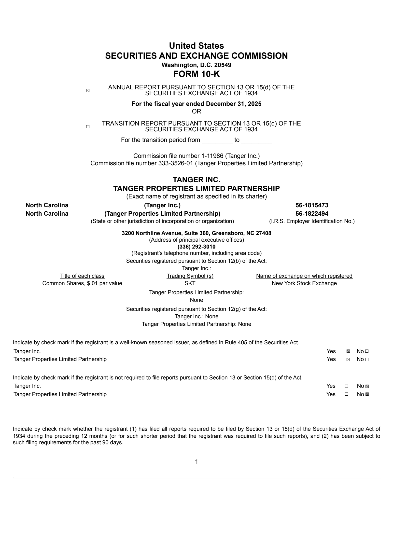 Tanger's Q4 2025 Annual report
