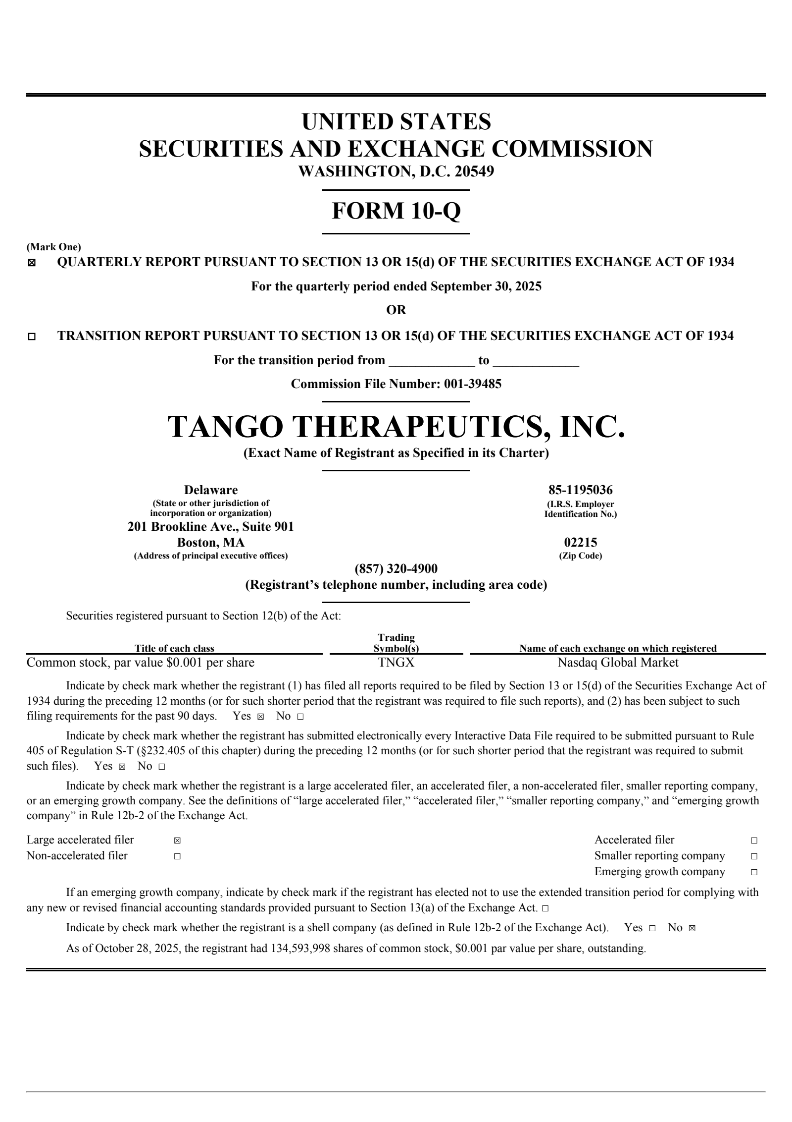 Tango Therapeutics' Q3 2025 Quarterly Report