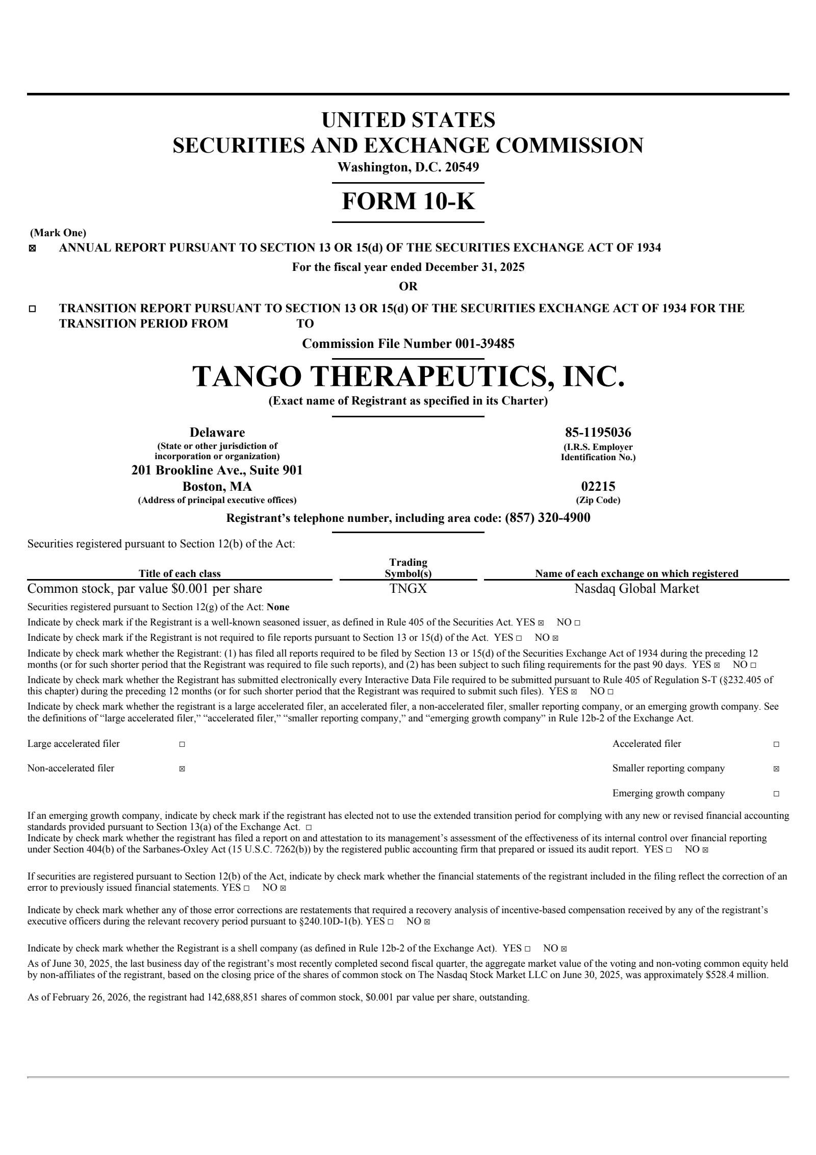 Tango Therapeutics' Q4 2025 Annual report