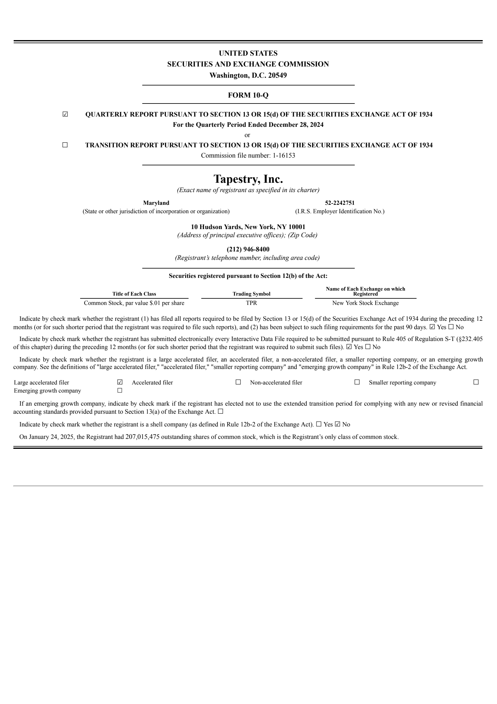 Tapestry's Q2 2025 Quarterly Report