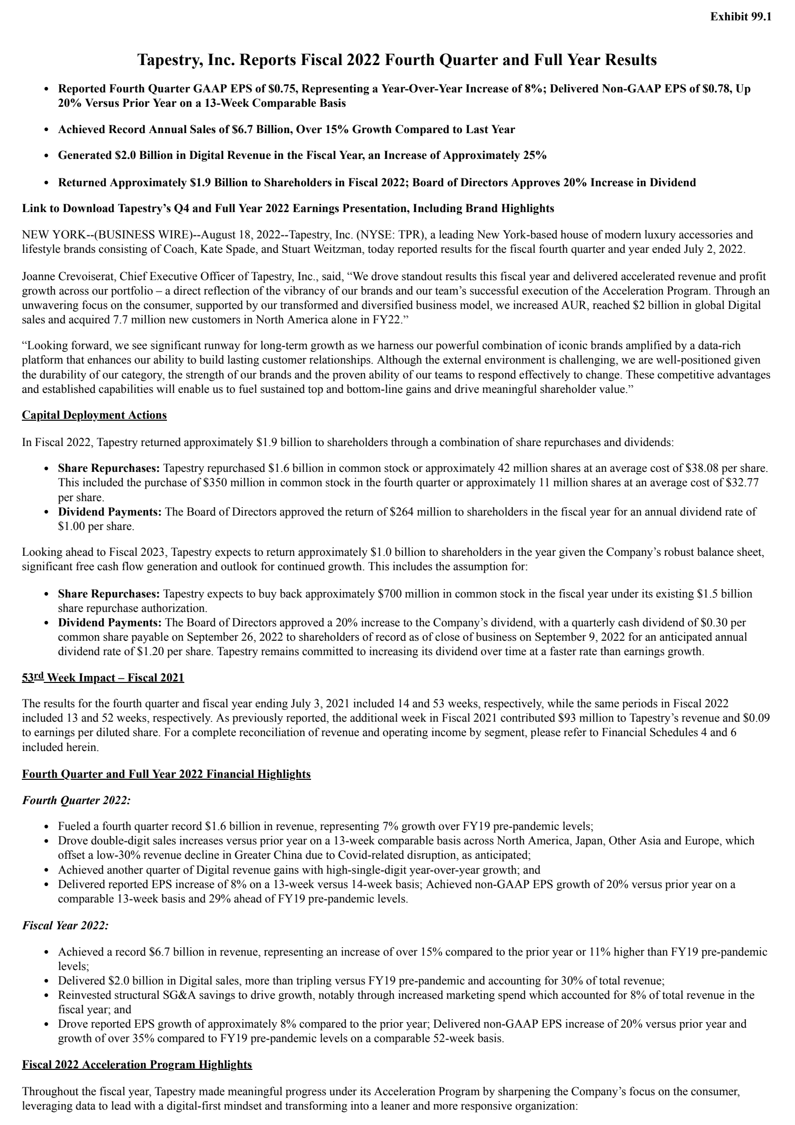 Tapestry's Q4 2022 Earnings Release