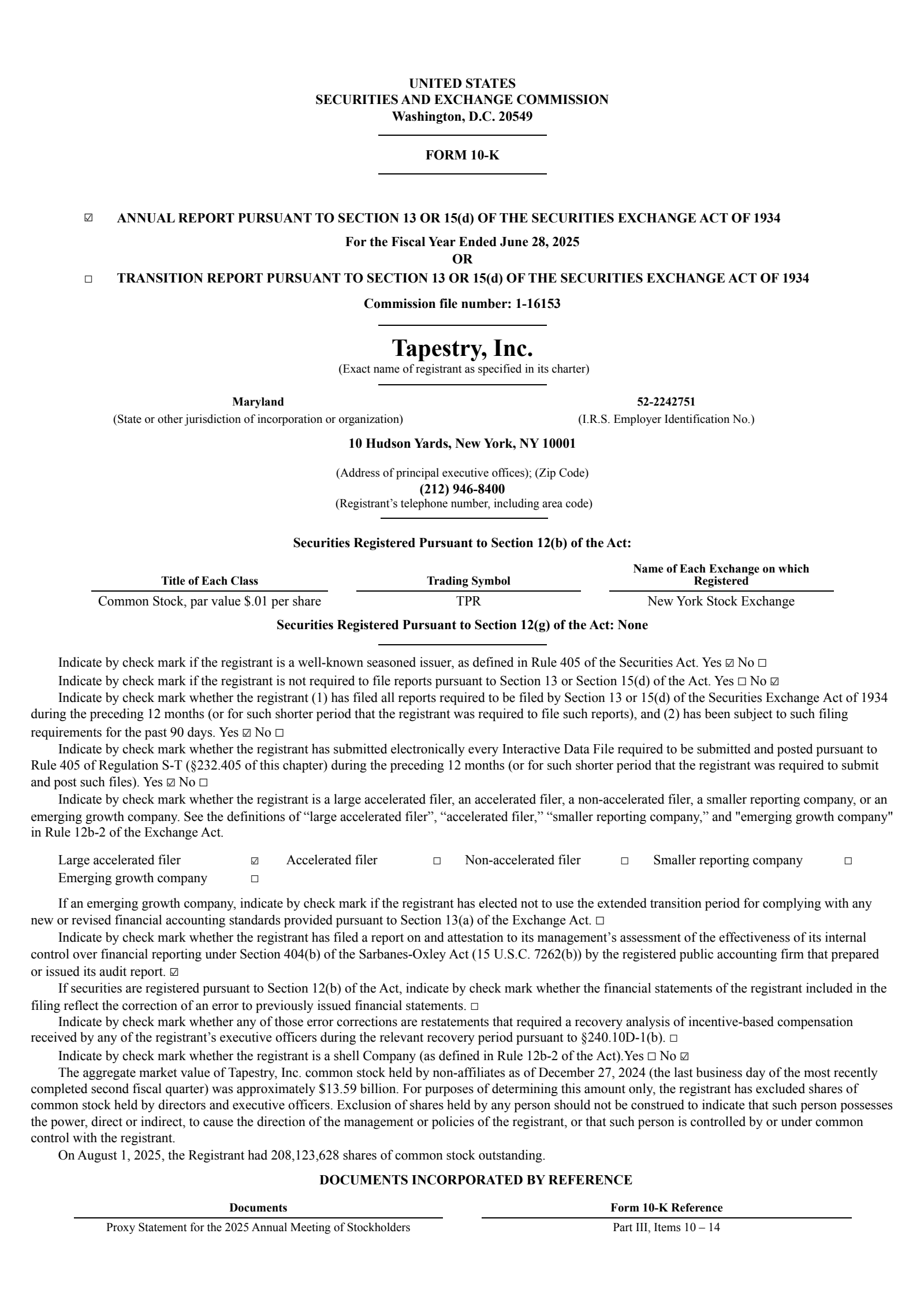 Tapestry's Q4 2025 Annual report