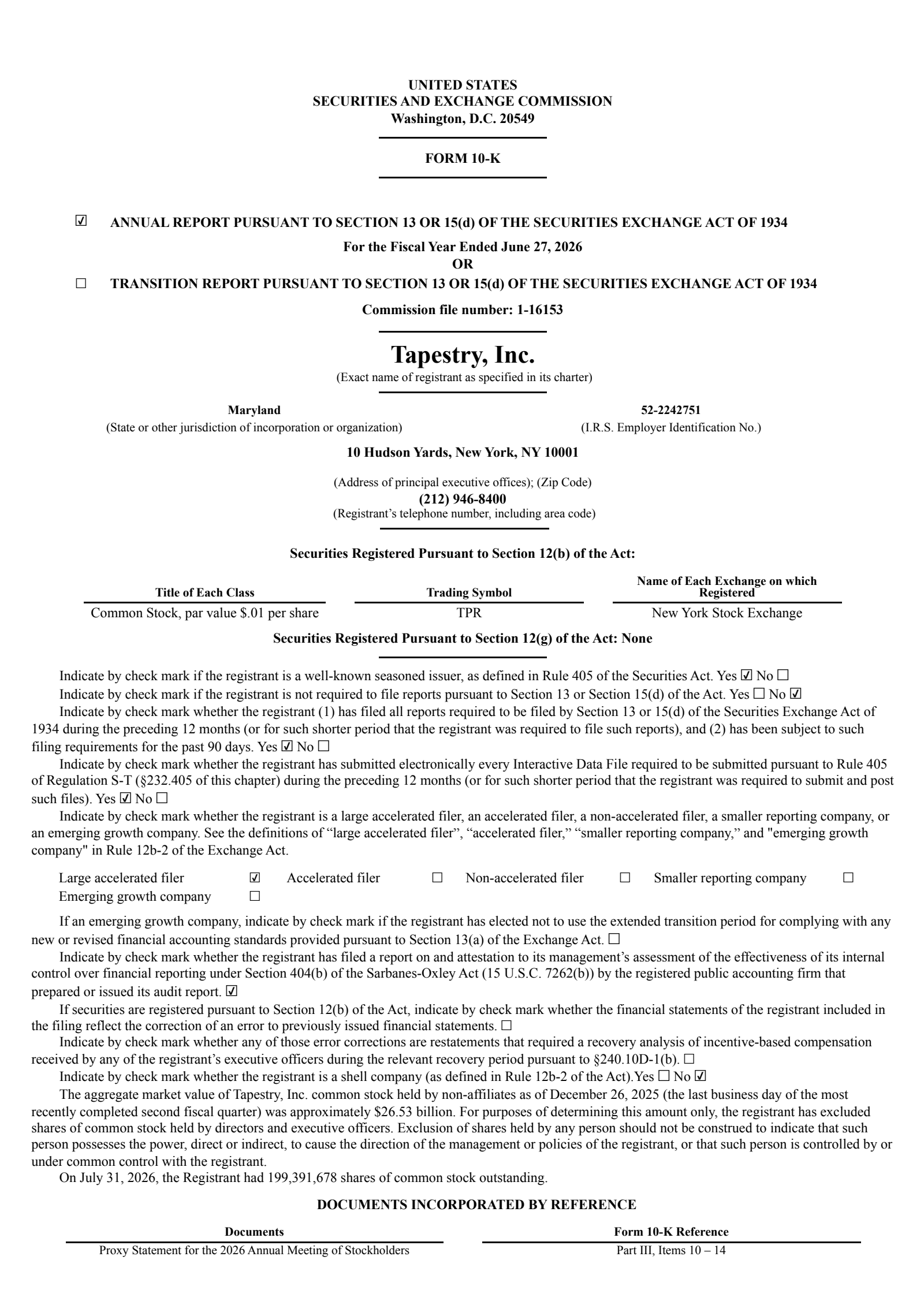 Tapestry's Q4 2026 Annual report