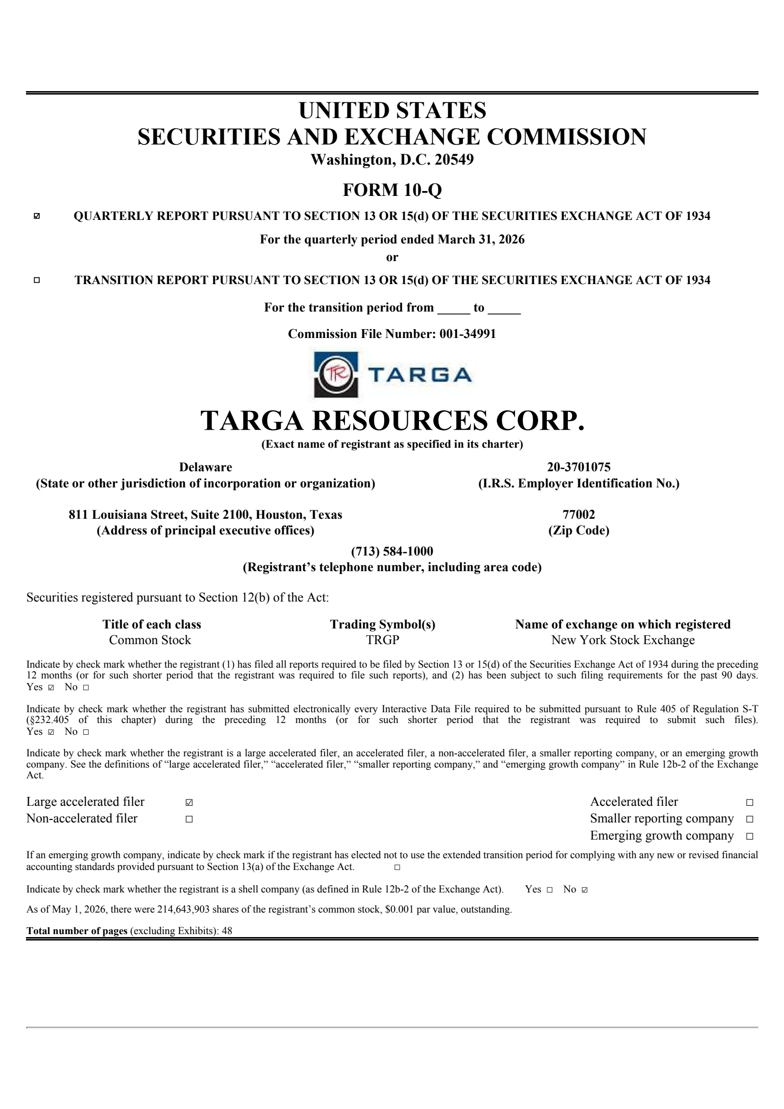Targa Resources' Q1 2026 Quarterly report