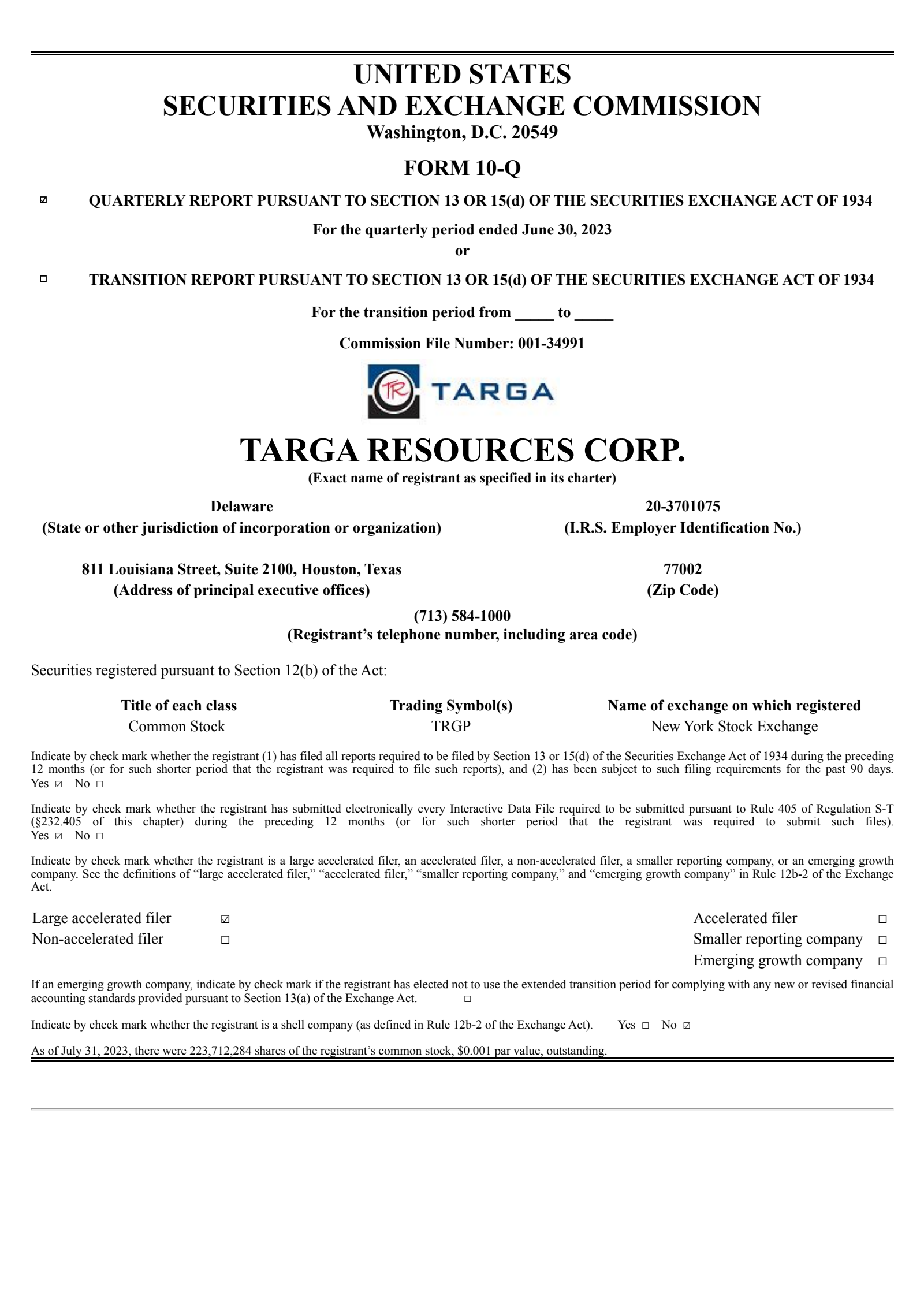 Targa Resources' Q2 2023 Quarterly report