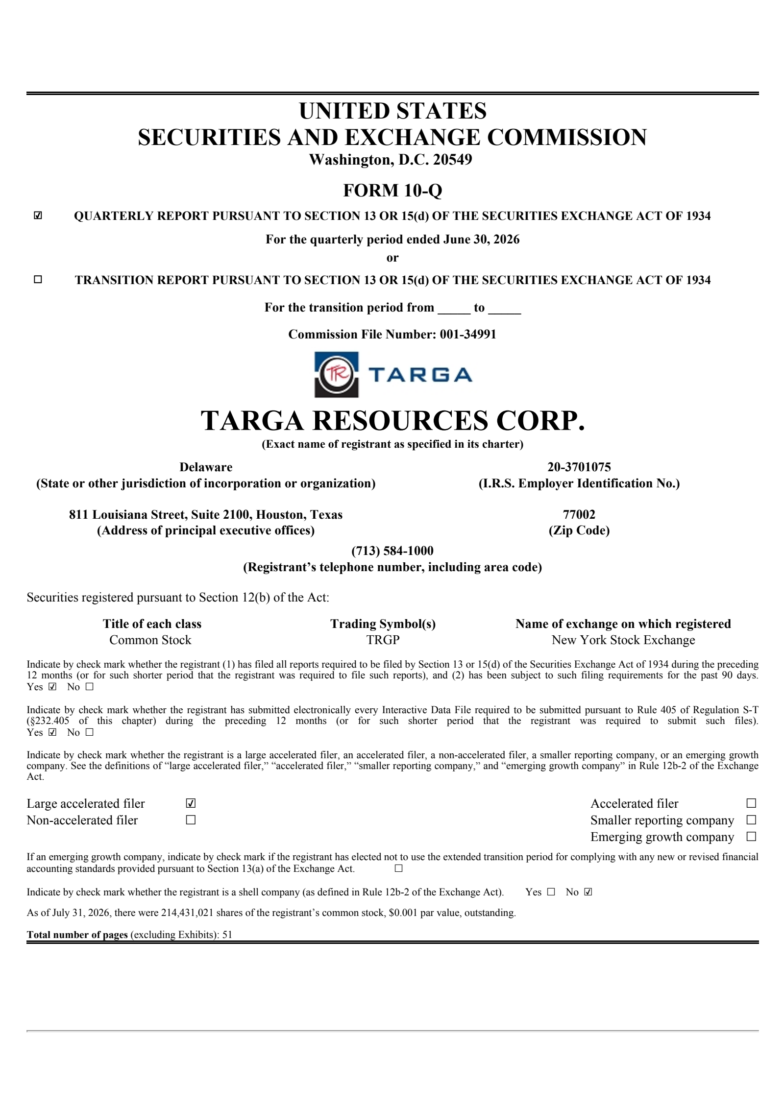 Targa Resources' Q2 2026 Quarterly report