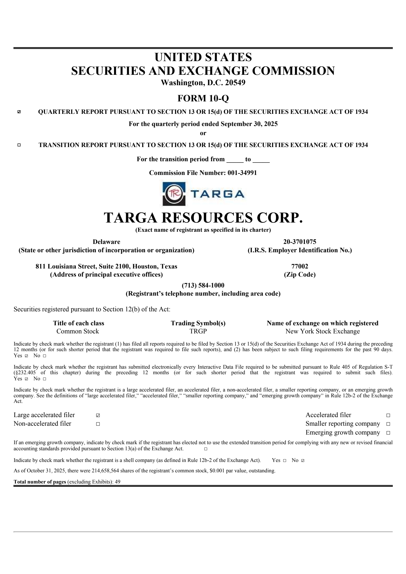 Targa Resources' Q3 2025 Quarterly Report