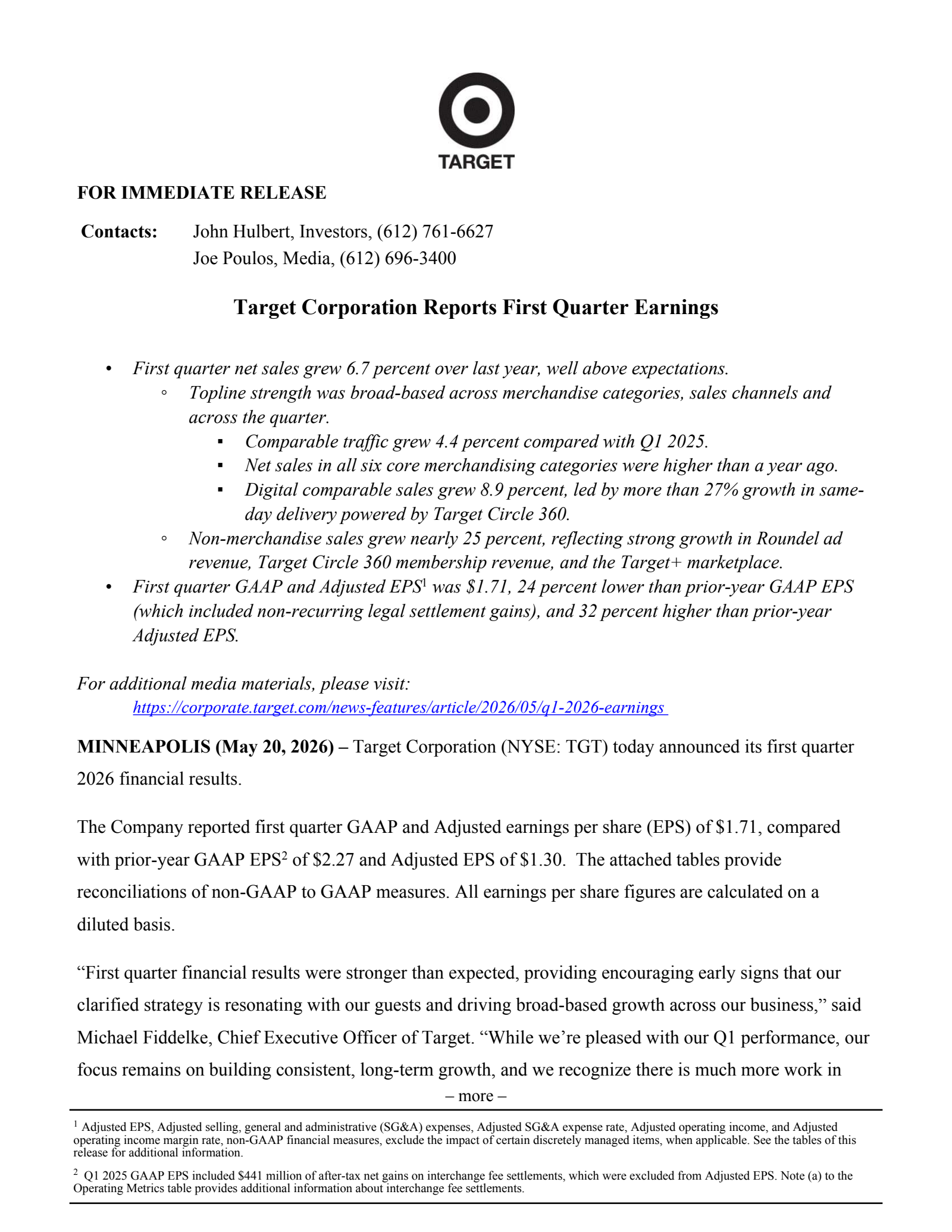 Target's Q1 2026 Press Release
