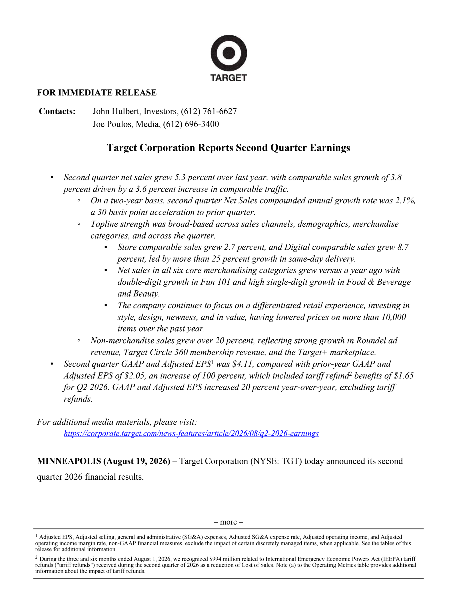 Target's Q2 2026 Press Release