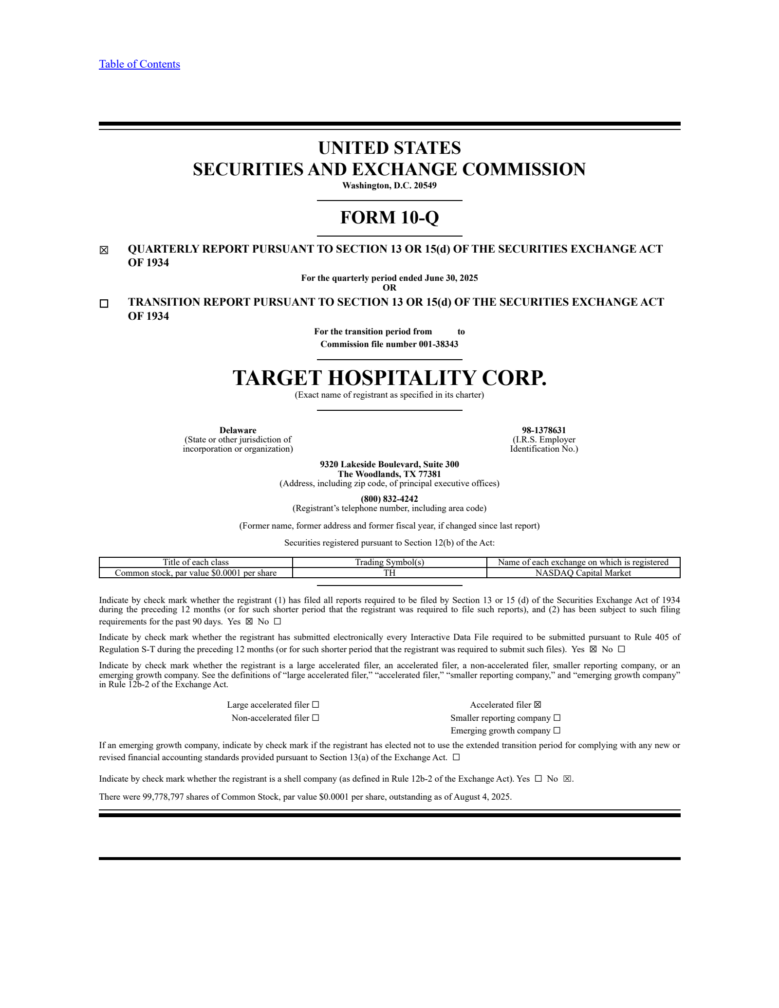 Target Hospitality's Q2 2025 Quarterly Report