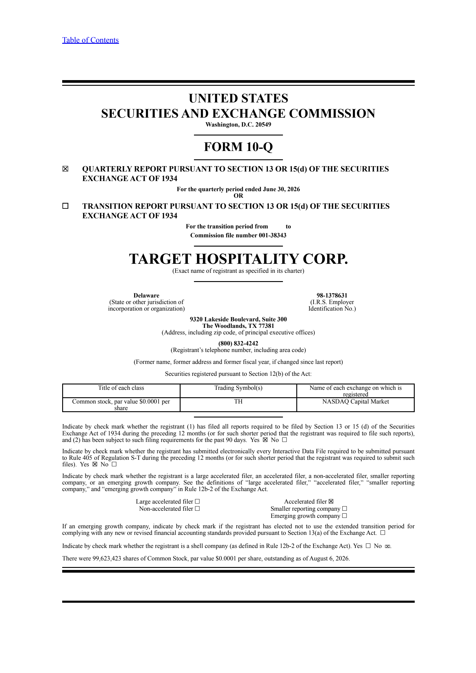 Target Hospitality's Q2 2026 Quarterly report