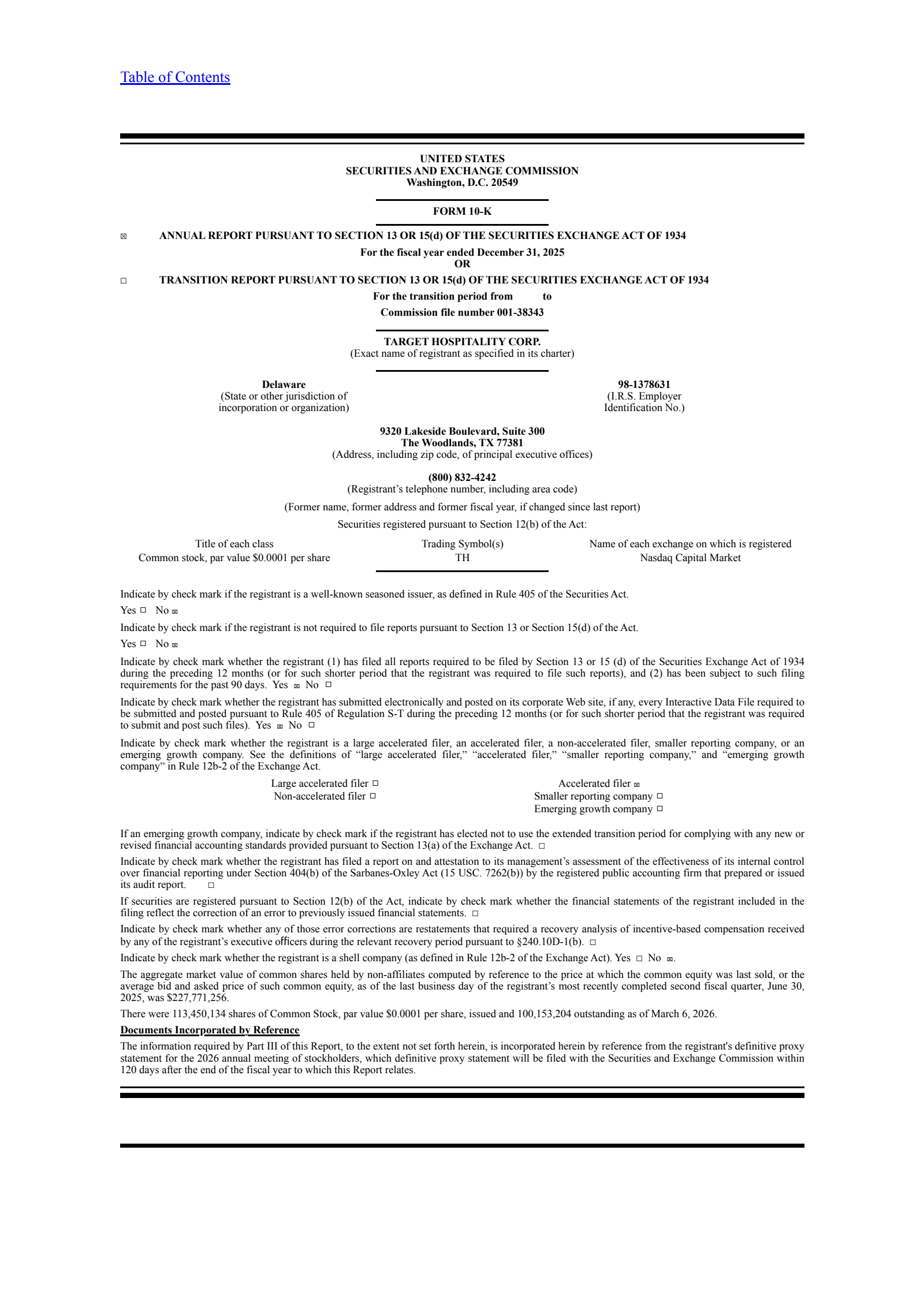 Target Hospitality's Q4 2025 Annual report