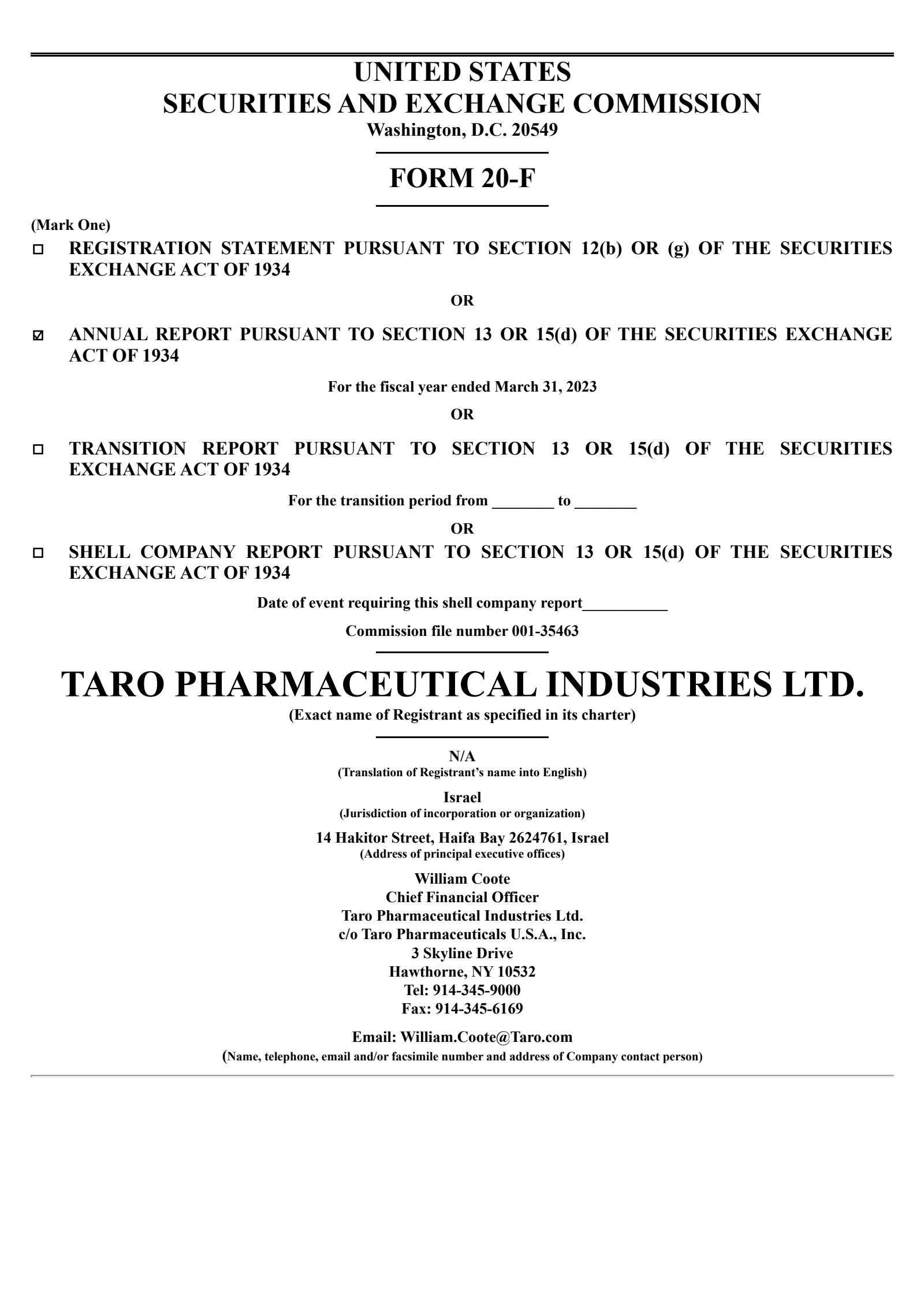 Taro Pharmaceutical Industries' Q4 2023 Annual report
