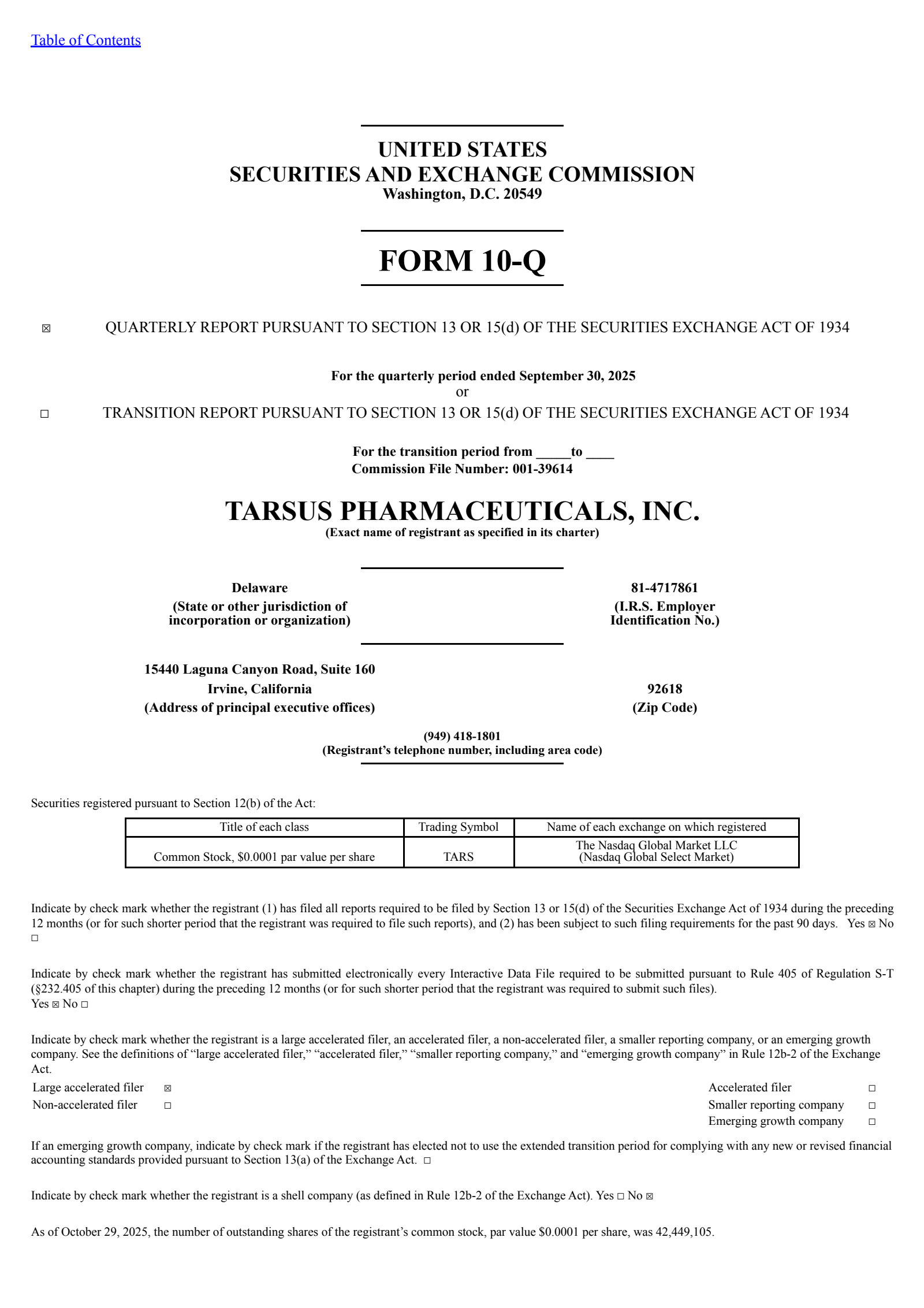 Tarsus Pharmaceuticals' Q3 2025 Quarterly Report