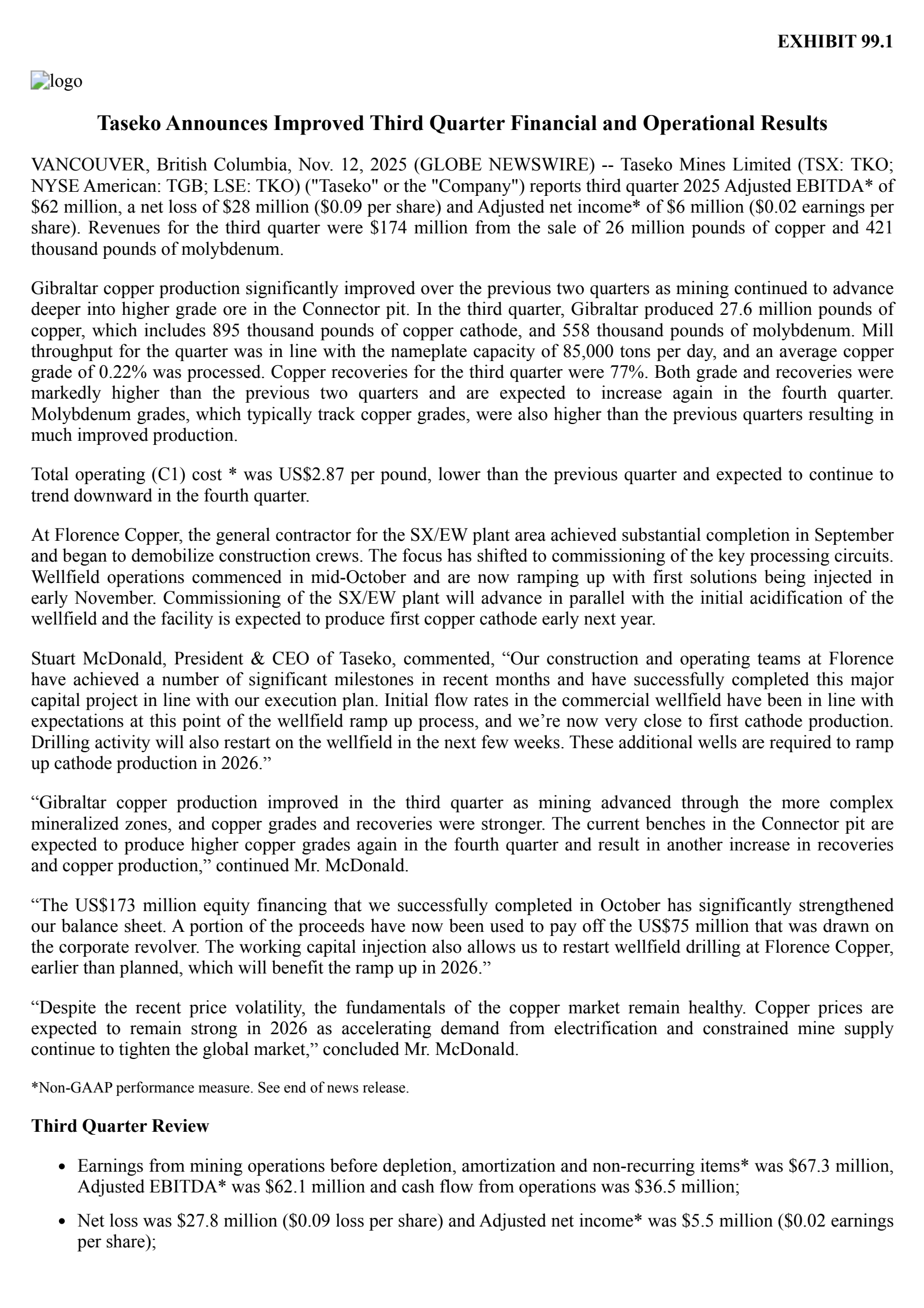 Taseko Mines' Q3 2025 Earnings Release