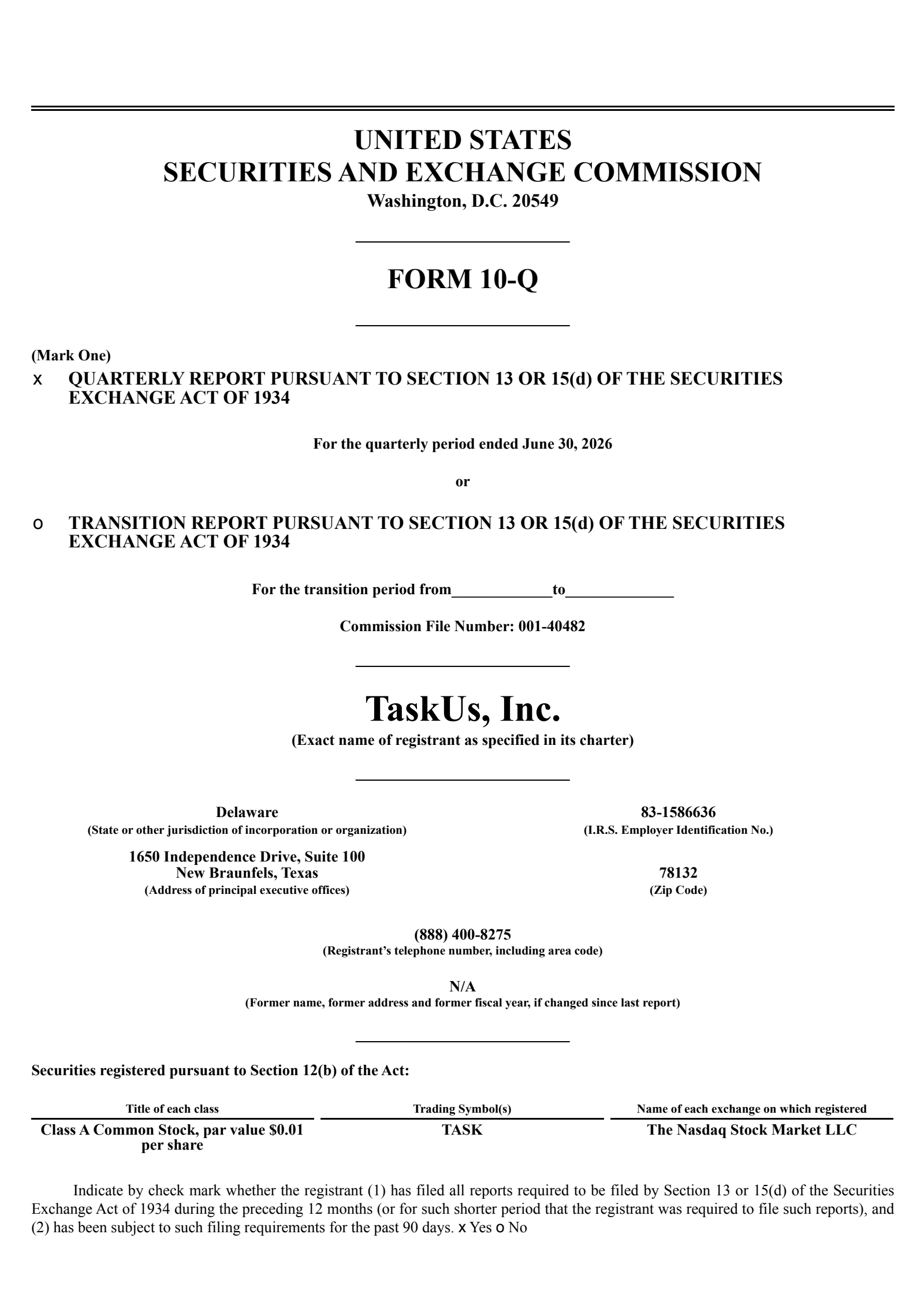 TaskUs' Q2 2026 Quarterly report