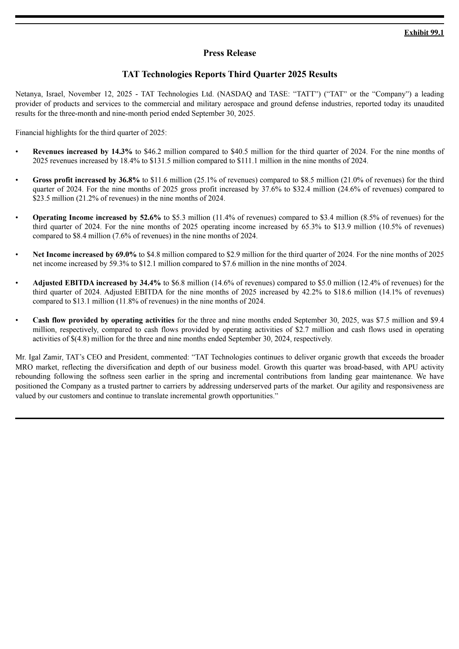 TAT Technologies' Q3 2025 Earnings Release