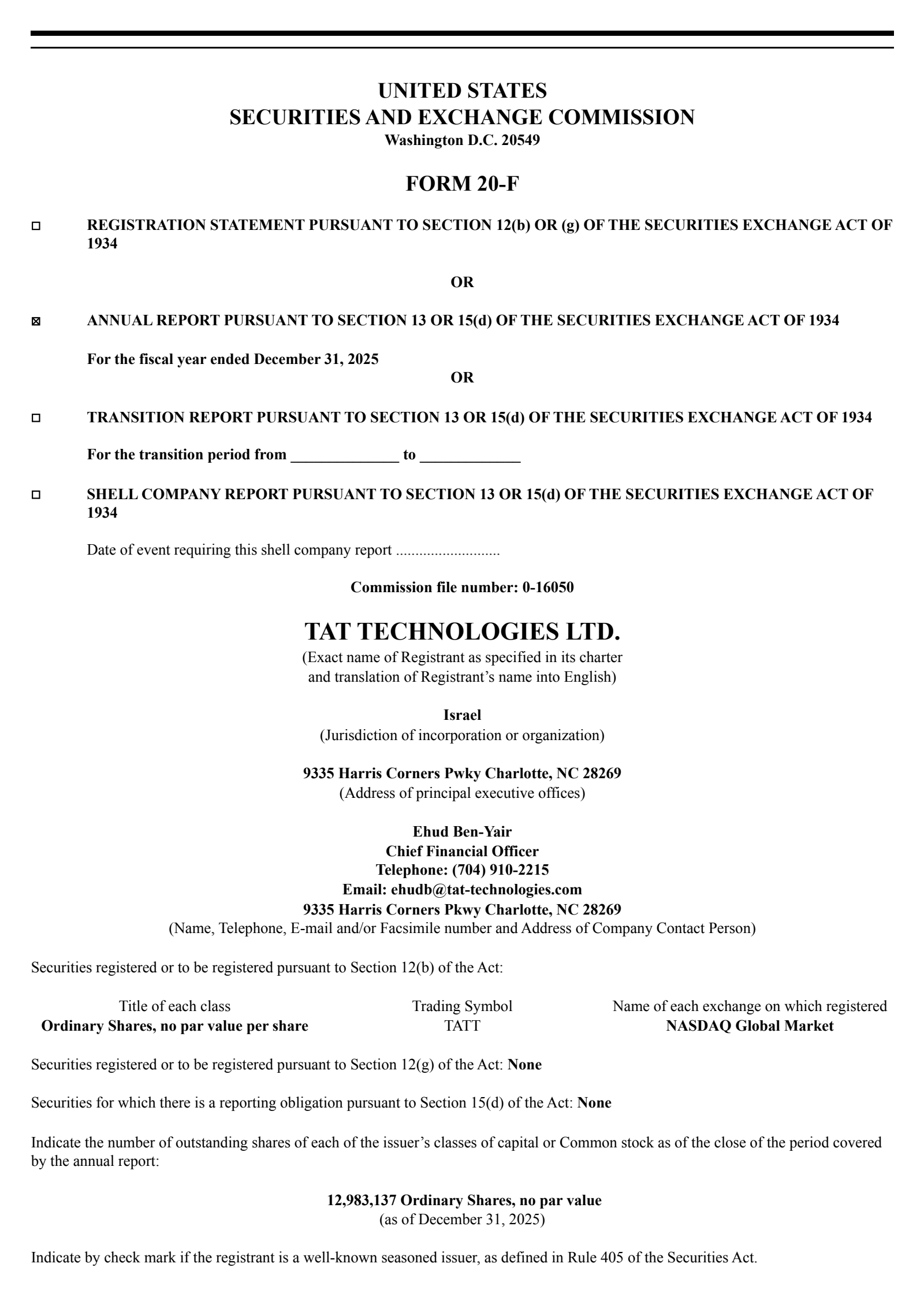 TAT Technologies' Q4 2025 Annual report