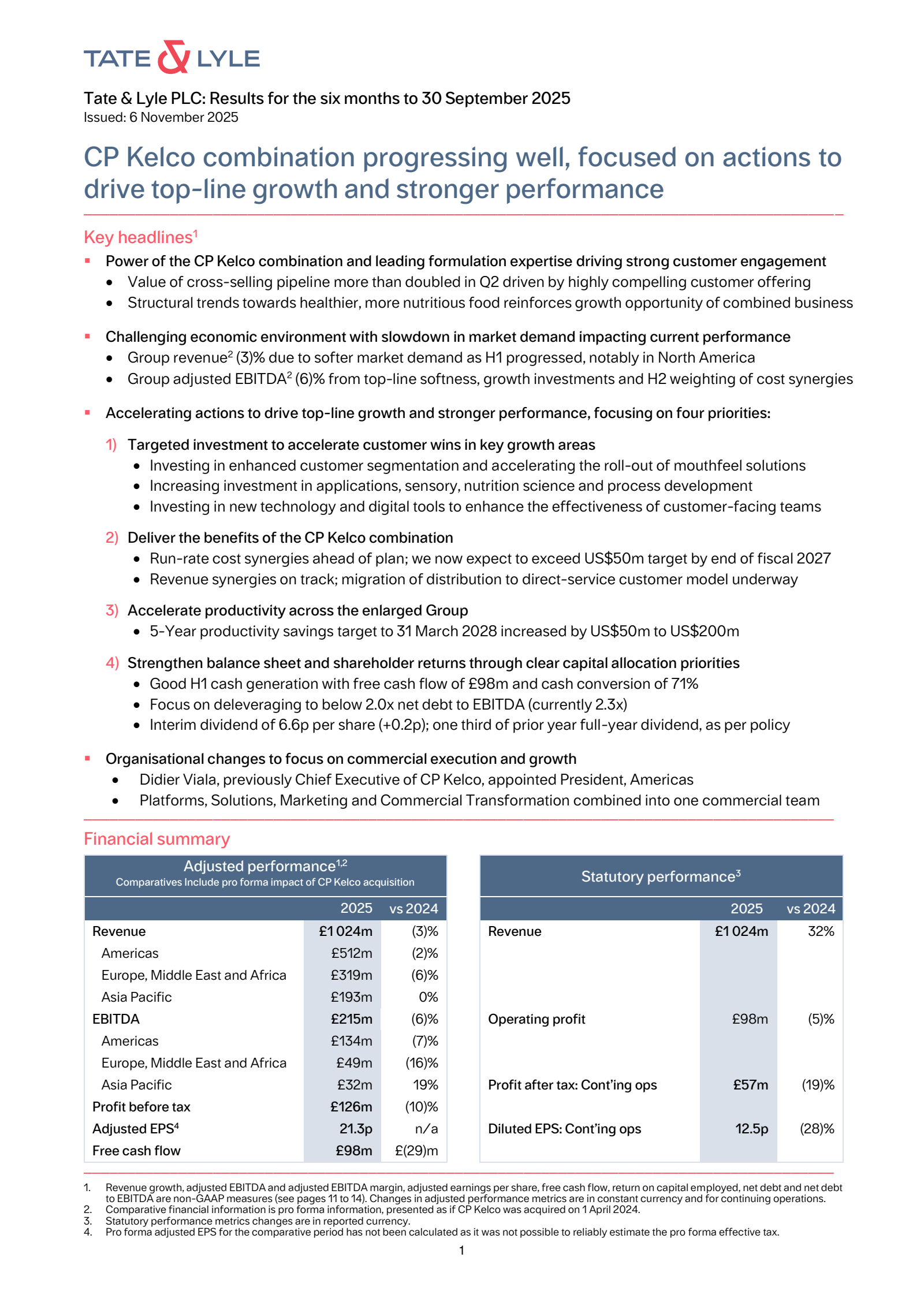 Tate & Lyle's H1 2026 Interim Report