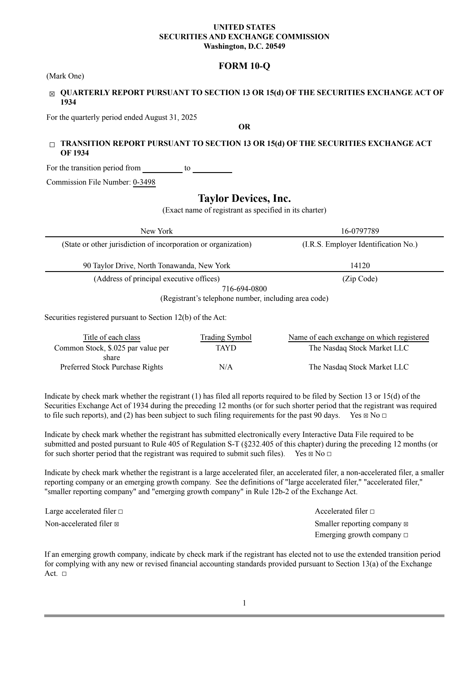 Taylor Devices' Q1 2026 Quarterly Report
