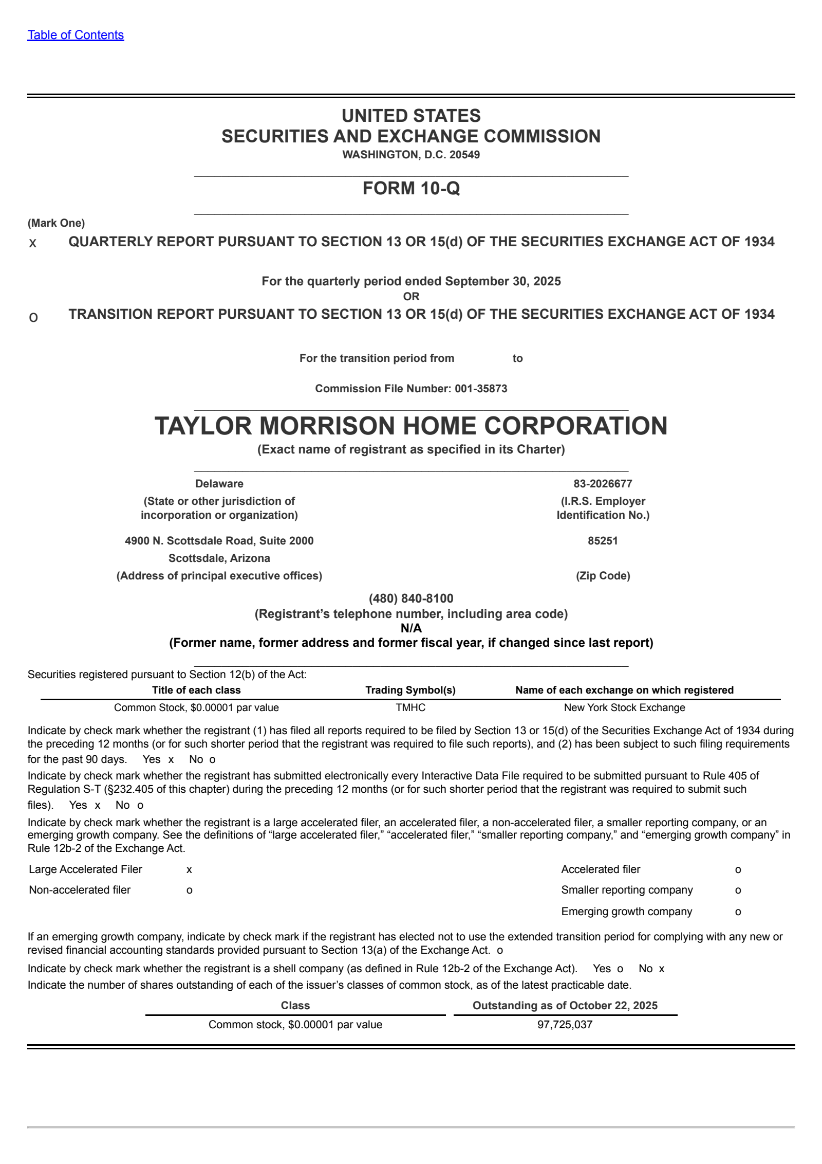 Taylor Morrison Home's Q3 2025 Quarterly report