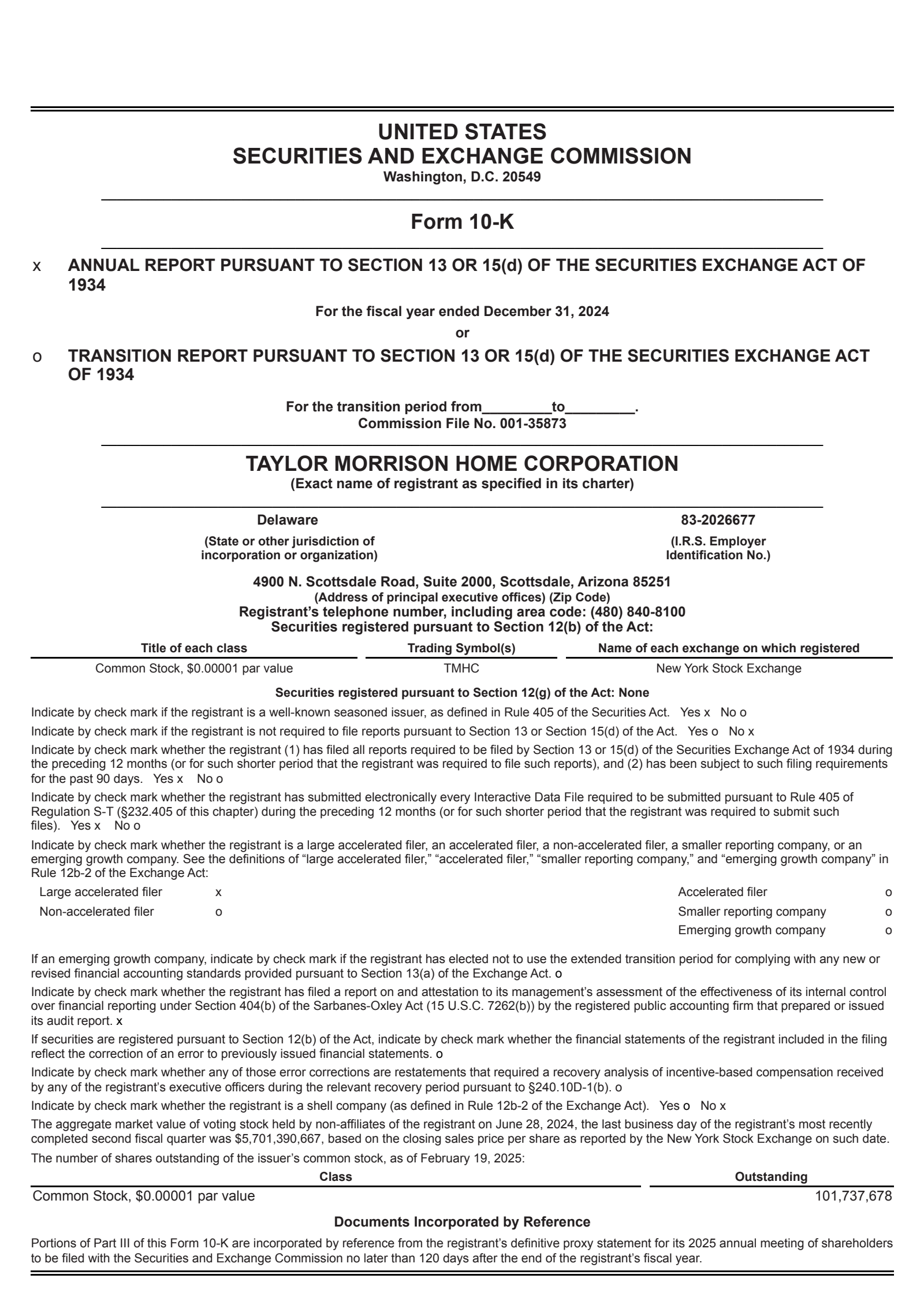 Taylor Morrison Home's Q4 2024 Annual report