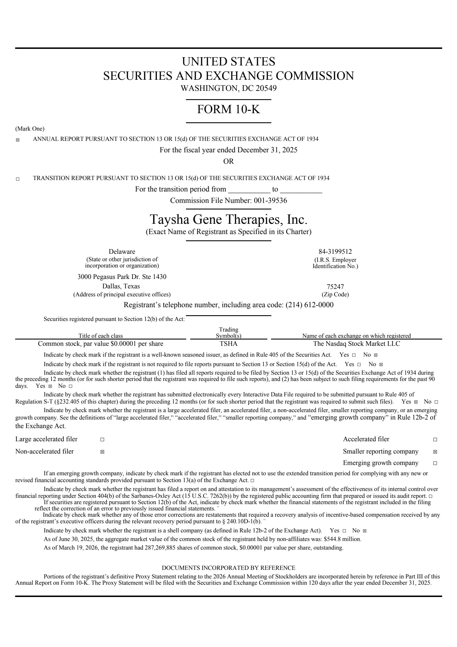 Taysha Gene Therapies' Q4 2025 Annual report