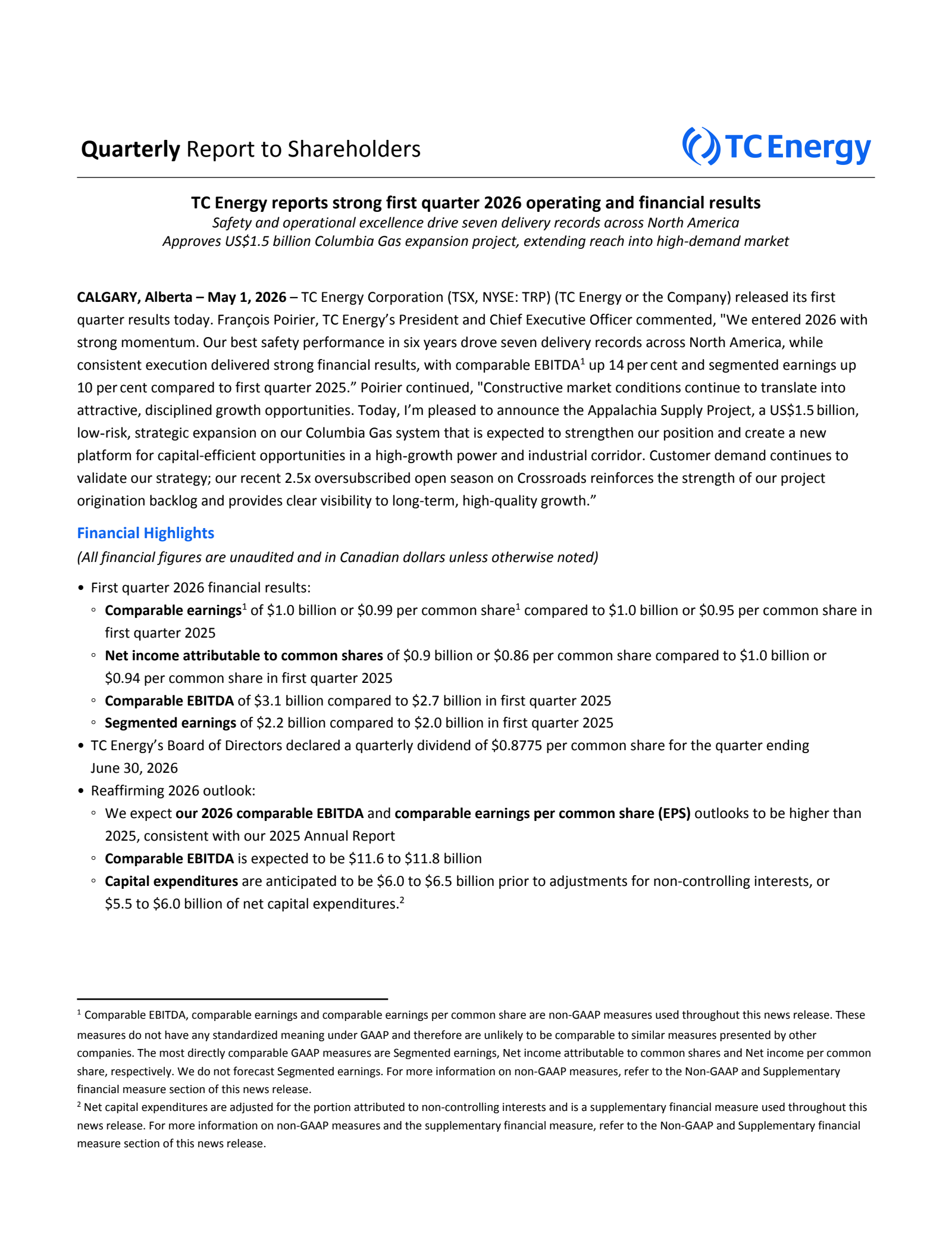 TC Energy's Q1 2026 Interim report