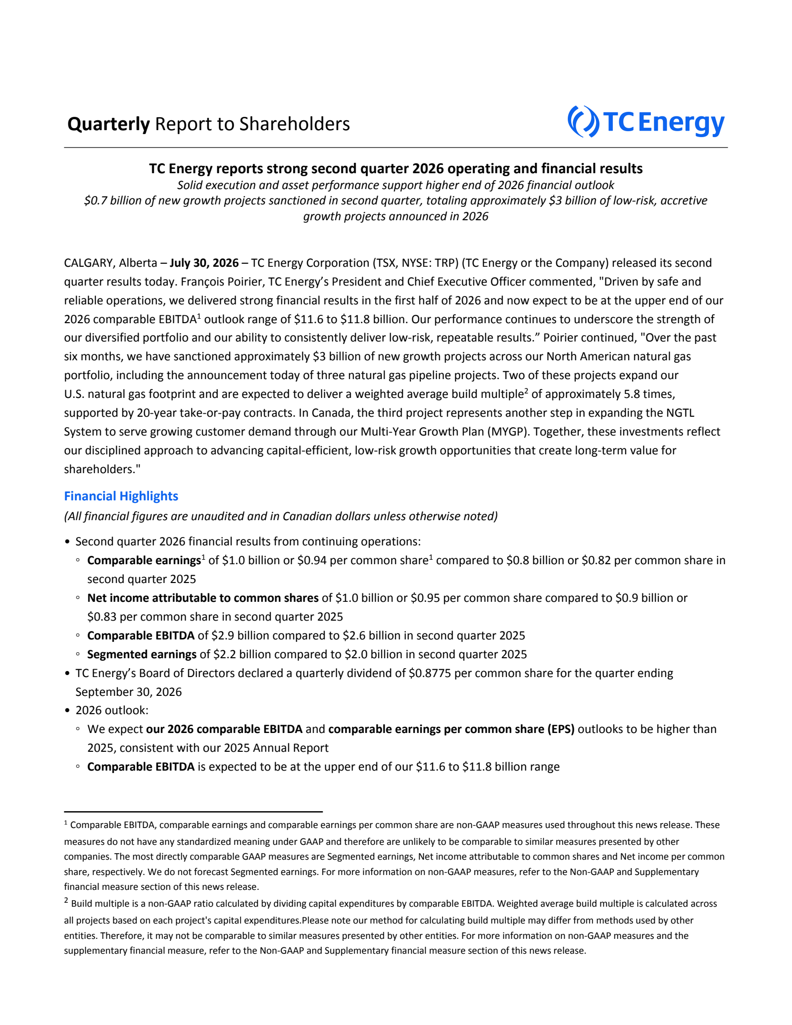 TC Energy's Q2 2026 Interim report