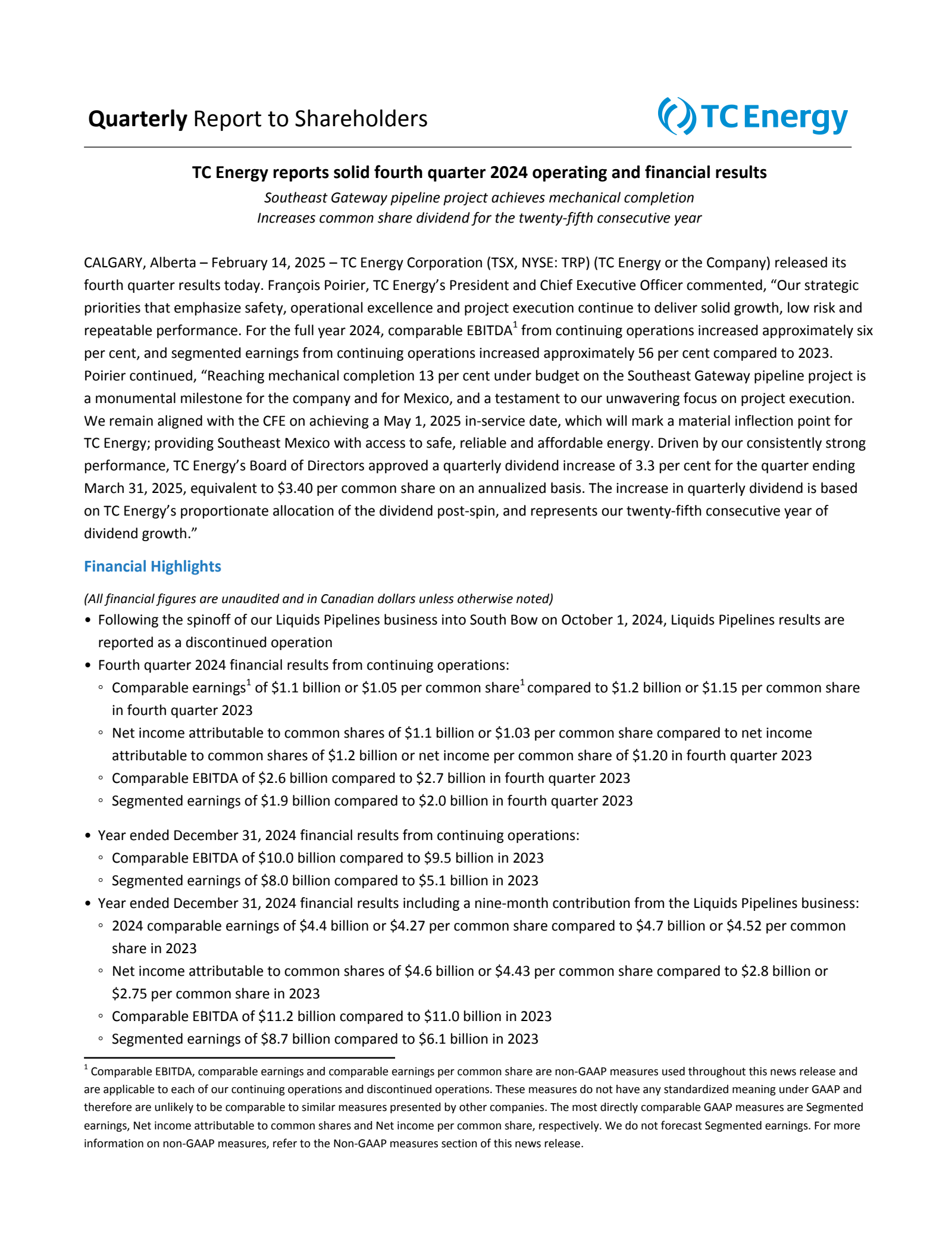 TC Energy's Q4 2024 Interim report