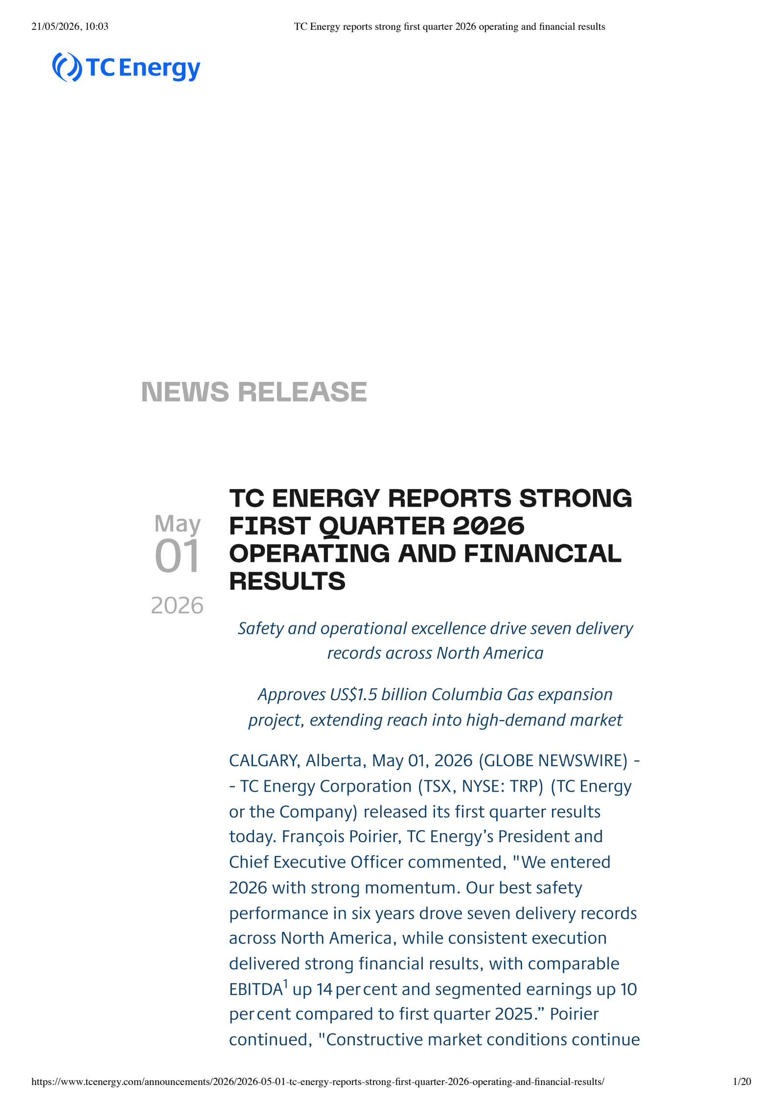 TC Energy's Q4 2025 Press Release