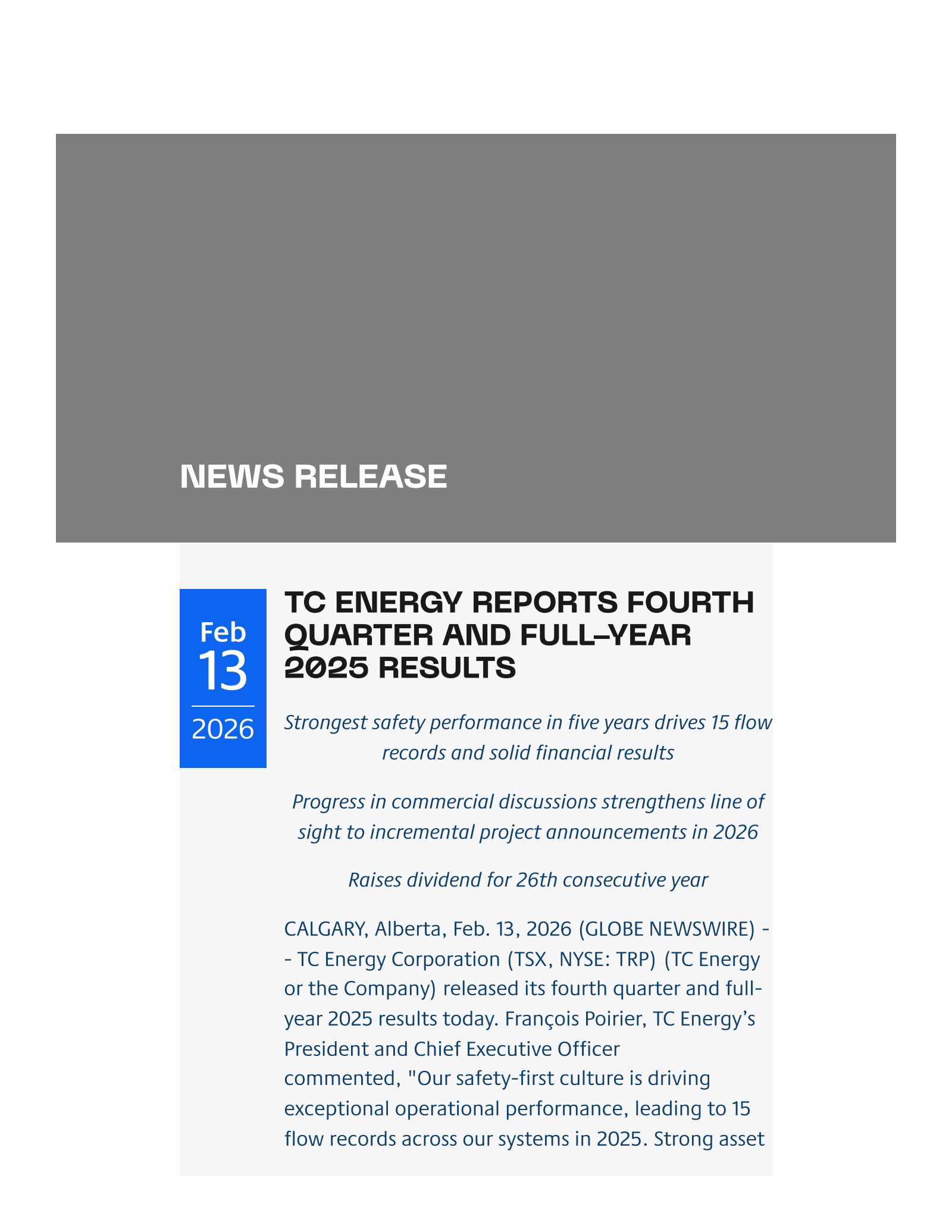 TC Energy's Q4 2025 Press Release