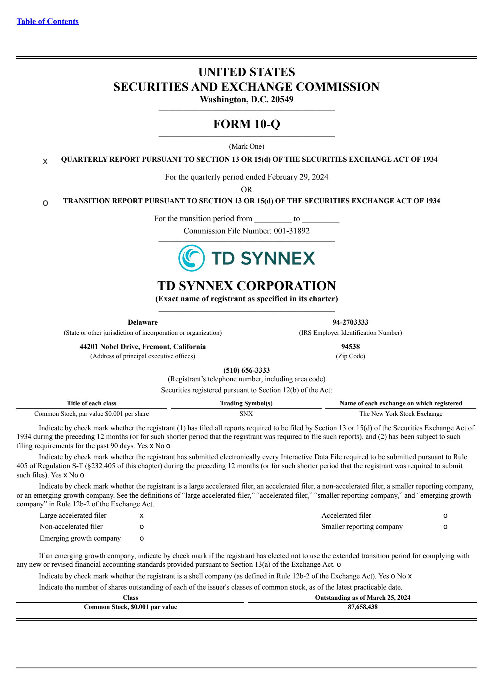 TD SYNNEX's Q1 2024 Quarterly report