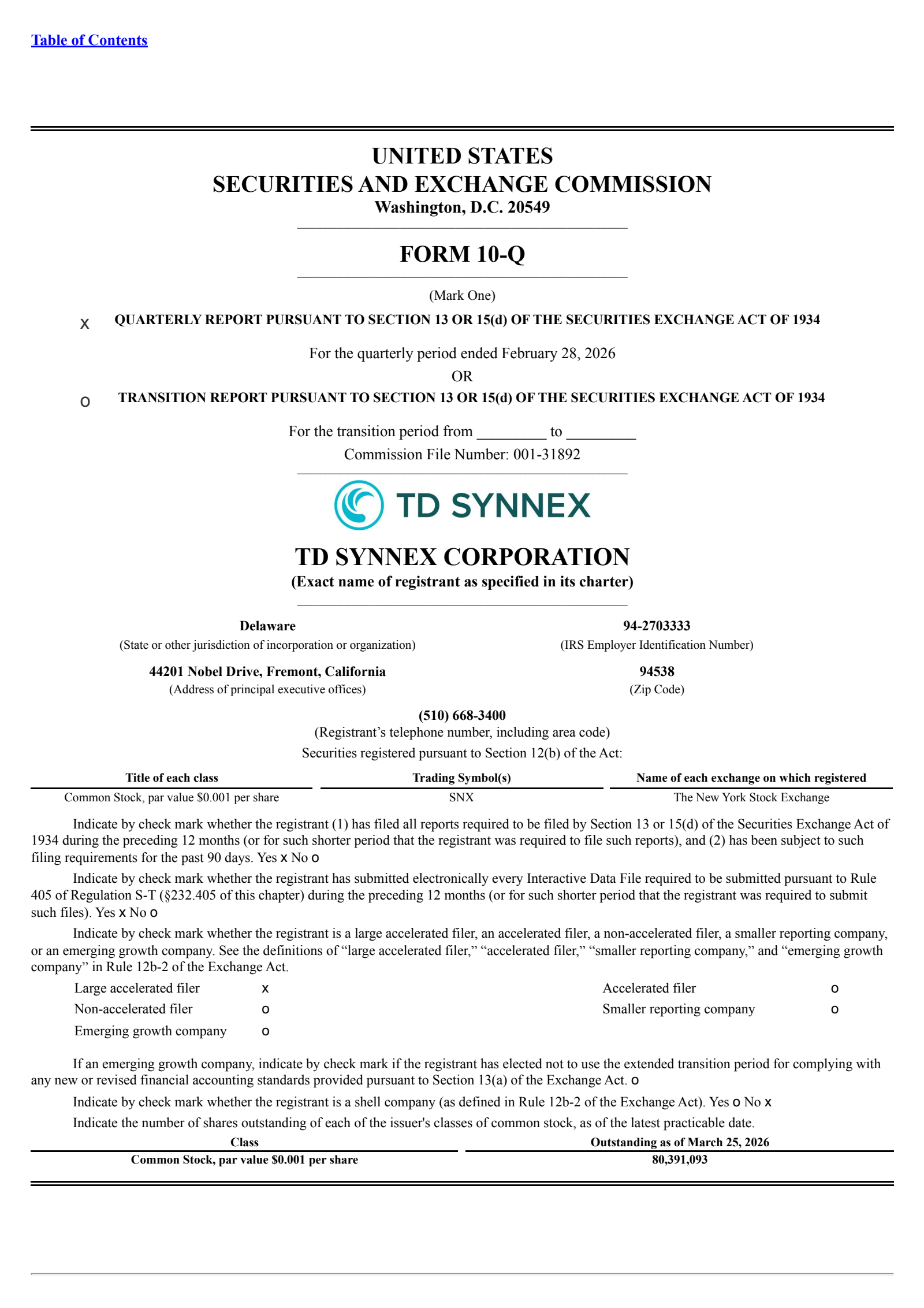 TD SYNNEX's Q1 2026 Quarterly report