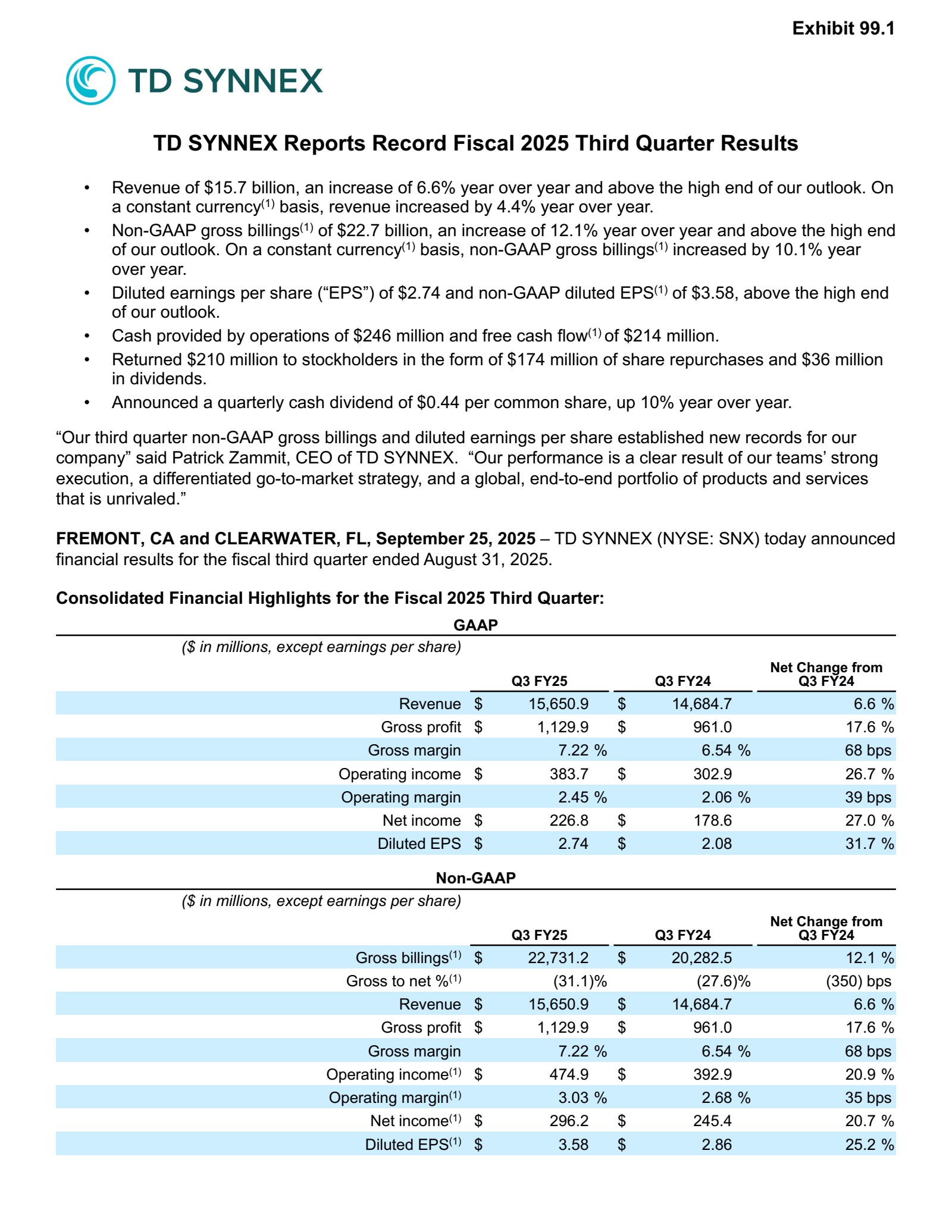 TD SYNNEX's Q3 2025 Earnings Release