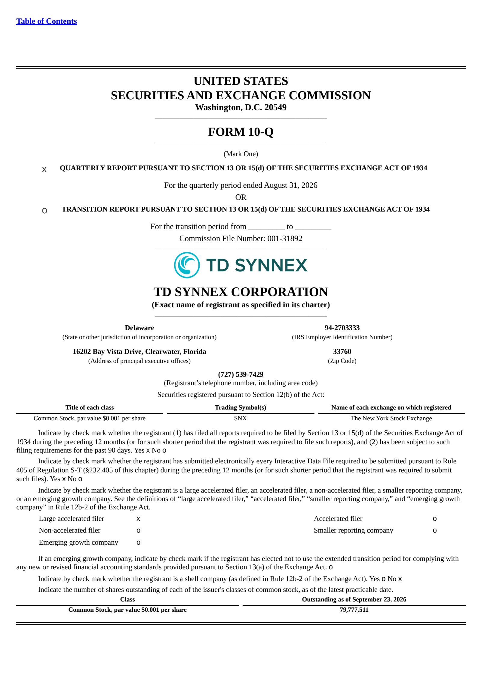 TD SYNNEX's Q3 2026 Quarterly report