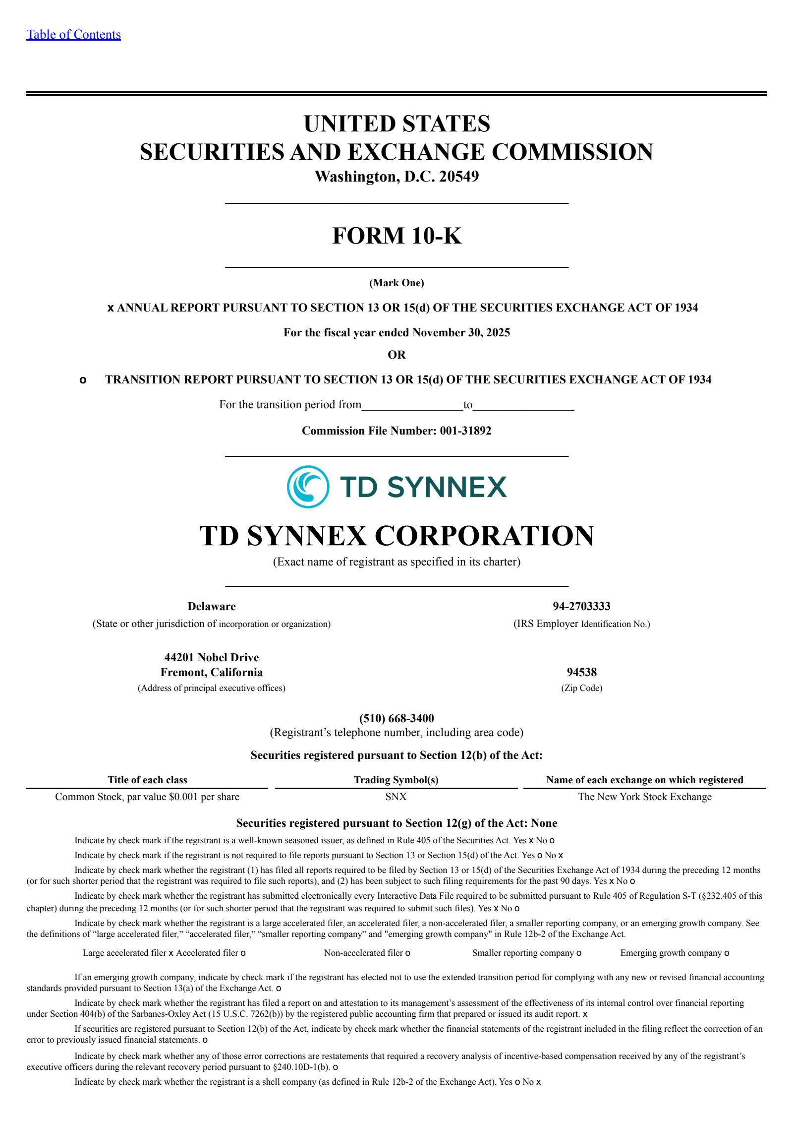 TD SYNNEX's Q4 2025 Annual report