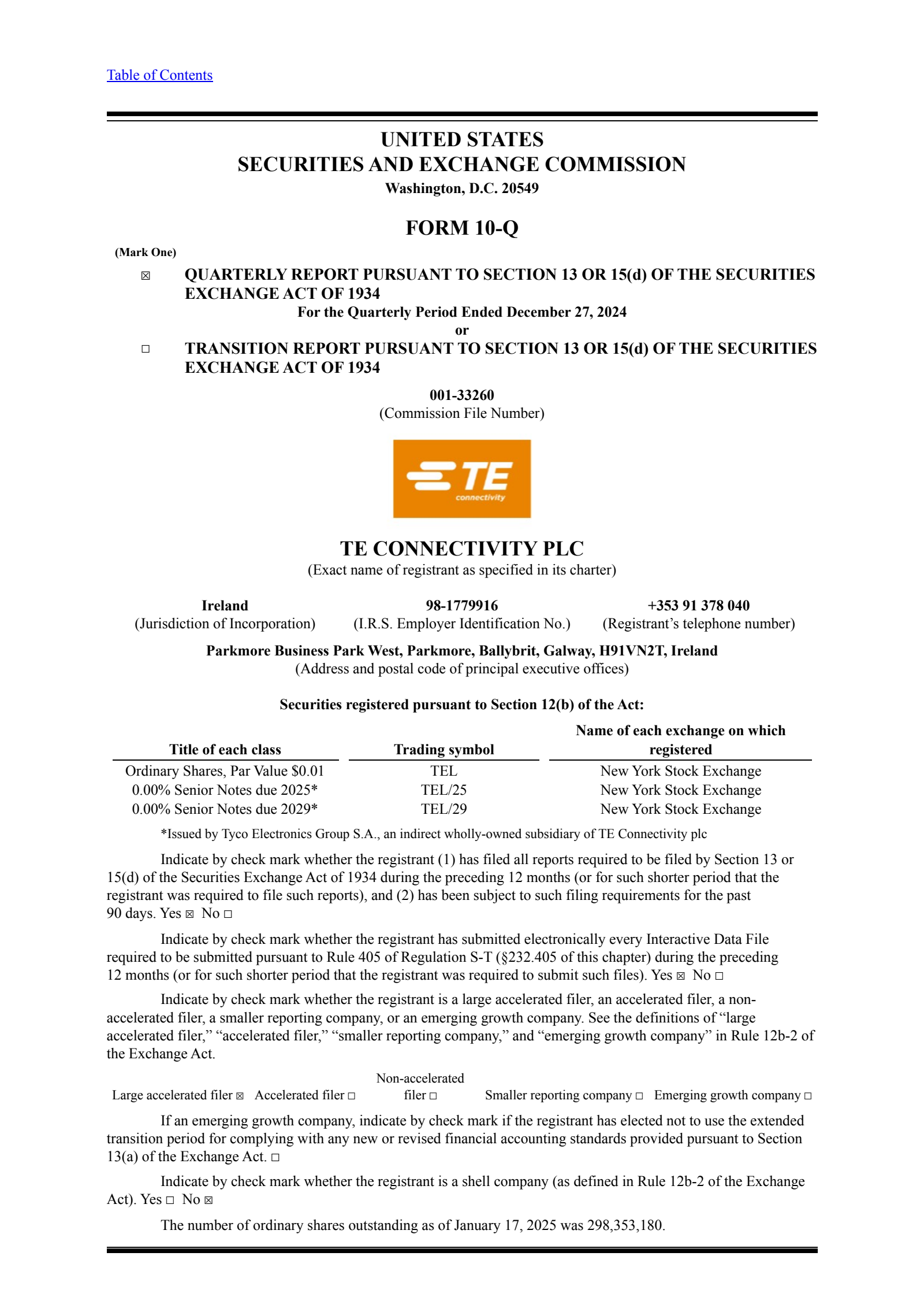 TE Connectivity's Q1 2025 Quarterly report