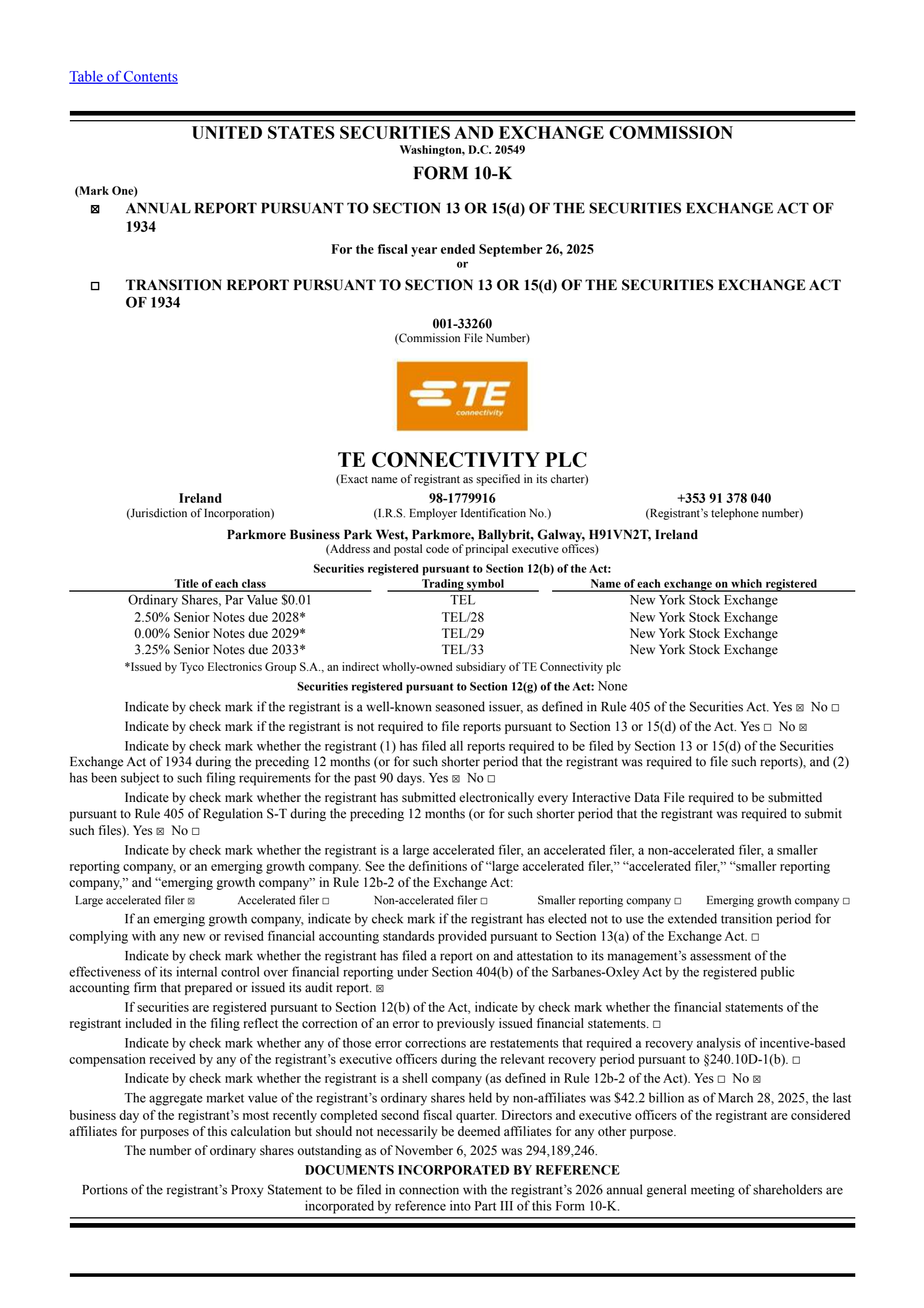 TE Connectivity's Q4 2025 Annual Report