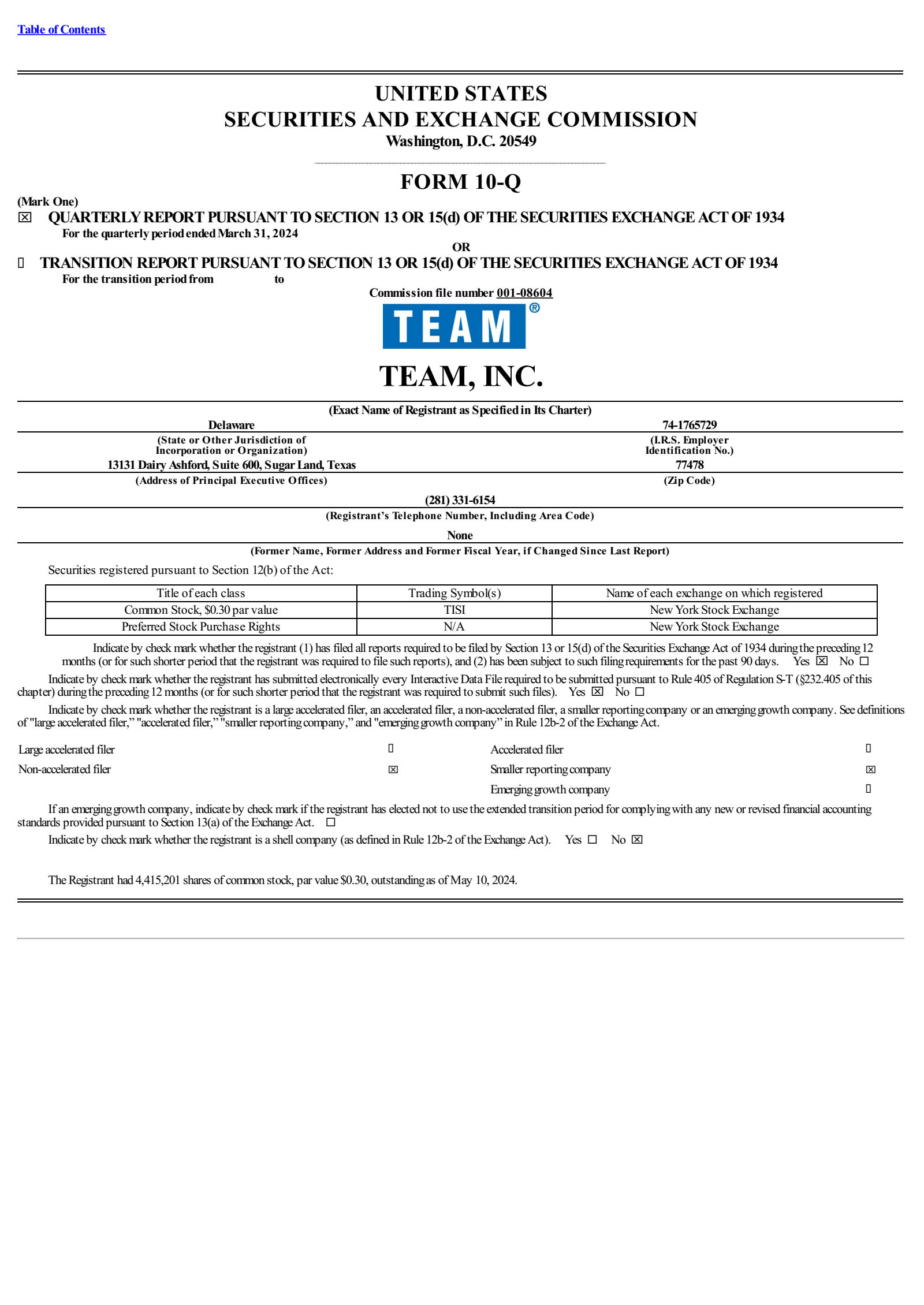 Team's Q1 2024 Quarterly Report