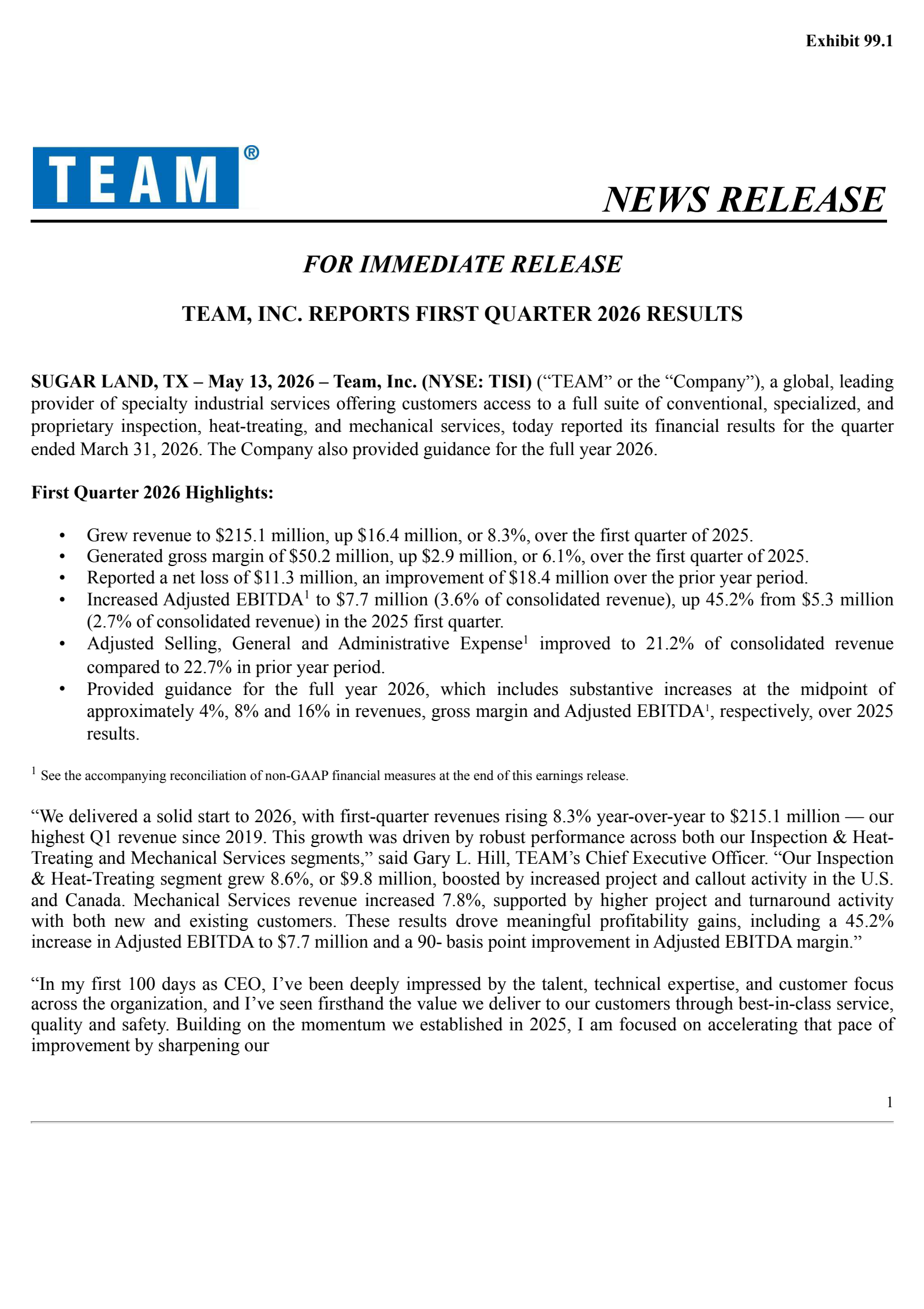 Team's Q1 2026 Press Release